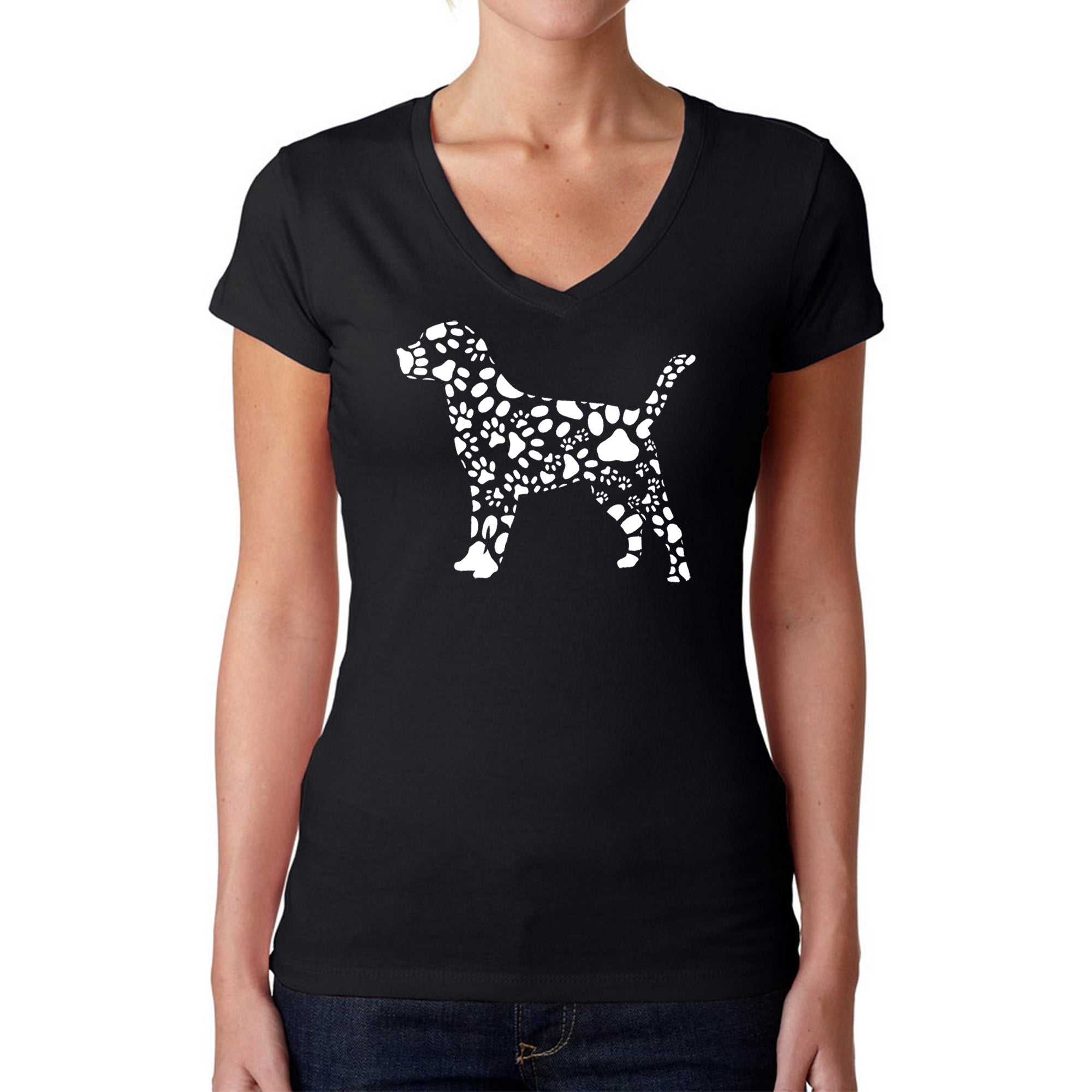 Dog Paw Prints - Women's Word Art V-Neck T-Shirt、mySite、camillekostekn