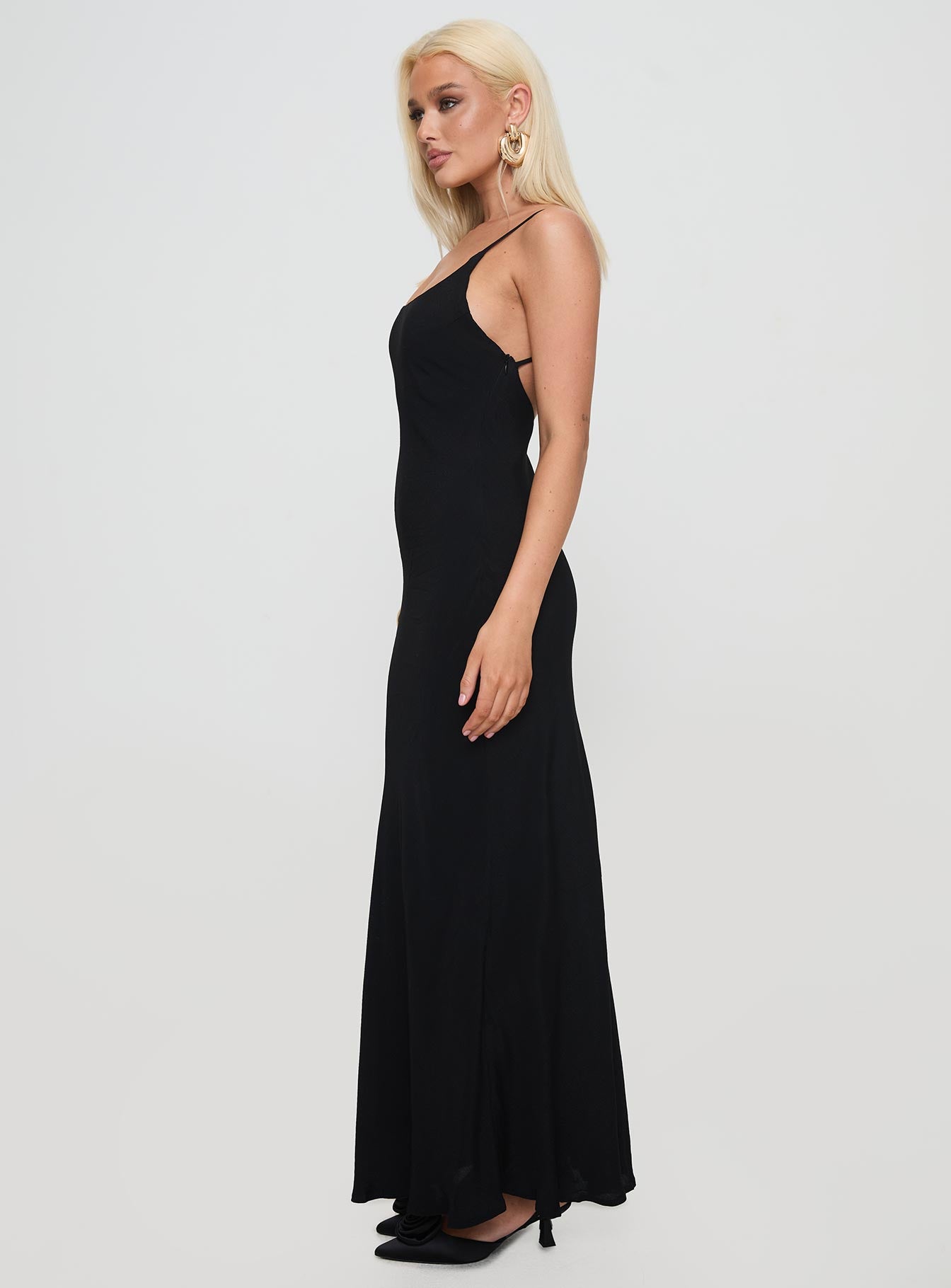 Lagane Bias Cut Maxi Dress Black、mySite、solidvoid