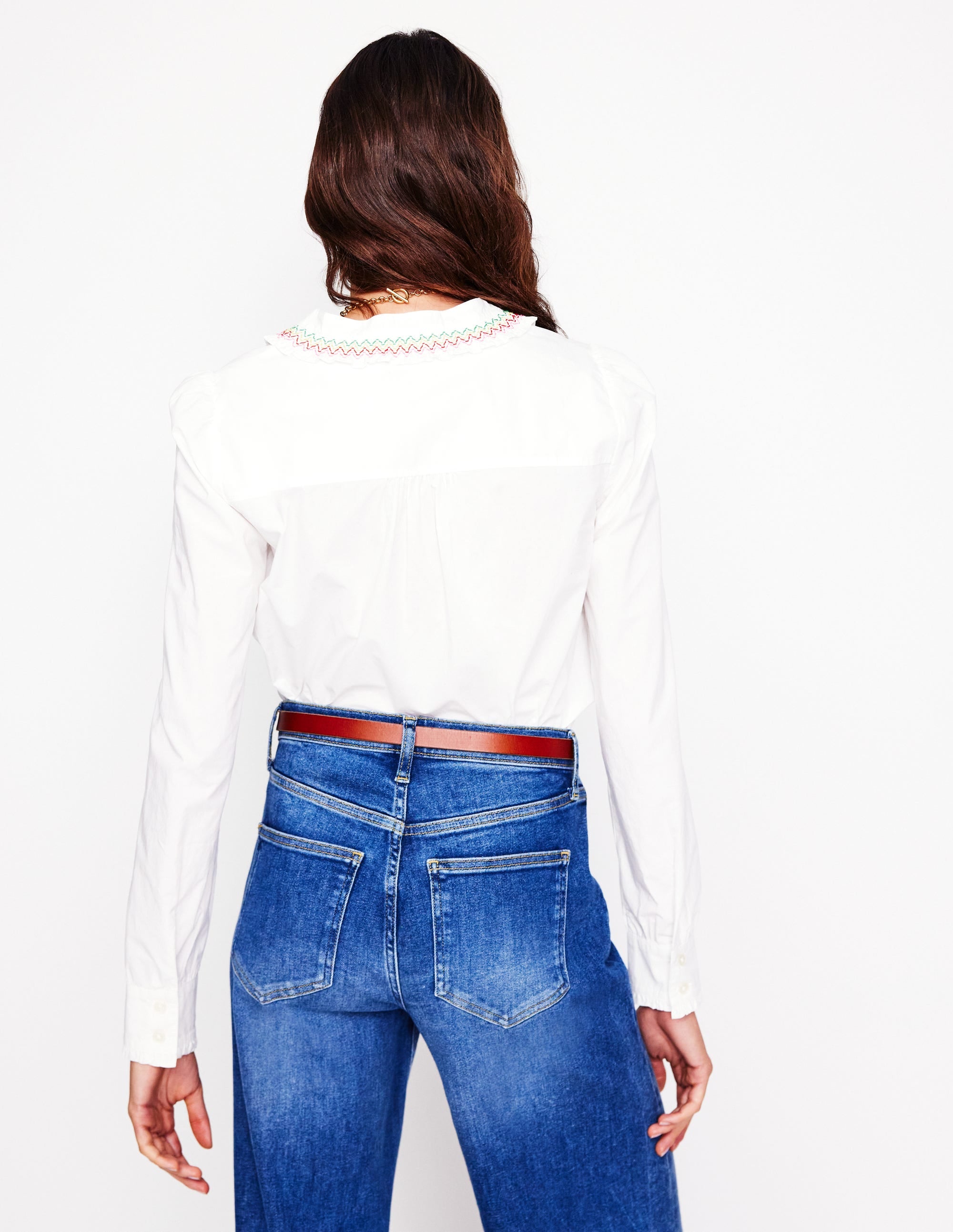  Smocked Neck Shirt-White, Multi Stitching、mySite、ashleygrahame