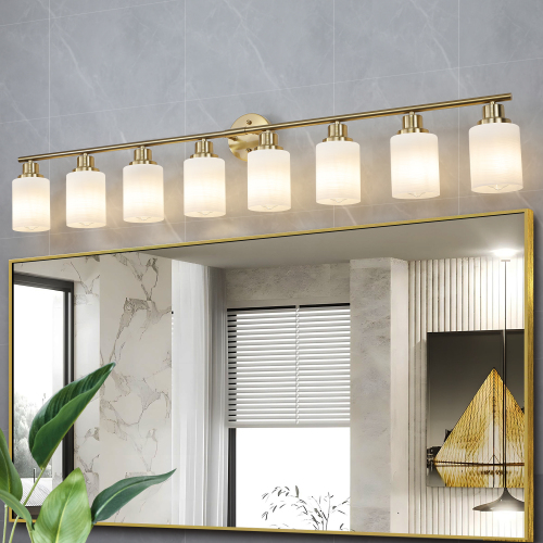 39" Modern 6-Light Vanity Bathroom Mirror Light, Frosted White Glass with Black Iron Frame, Contemporary Wall Sconce for Bedroom, Bathroom, and Dressing Room (No Bulbs)、、eastwooduniform