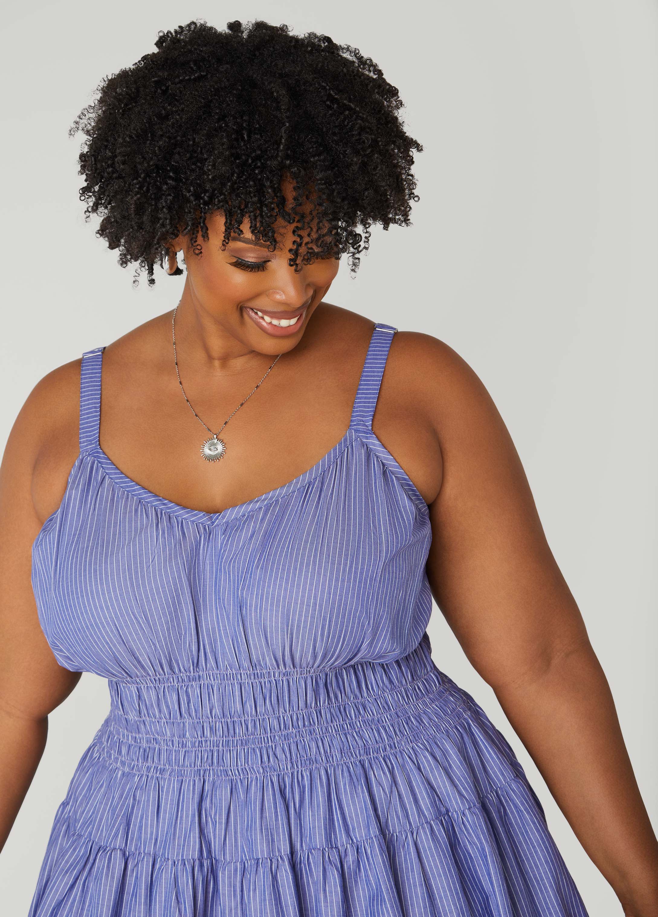 Shirred Striped Midaxi Dress、mySite、bengalsvssteelers