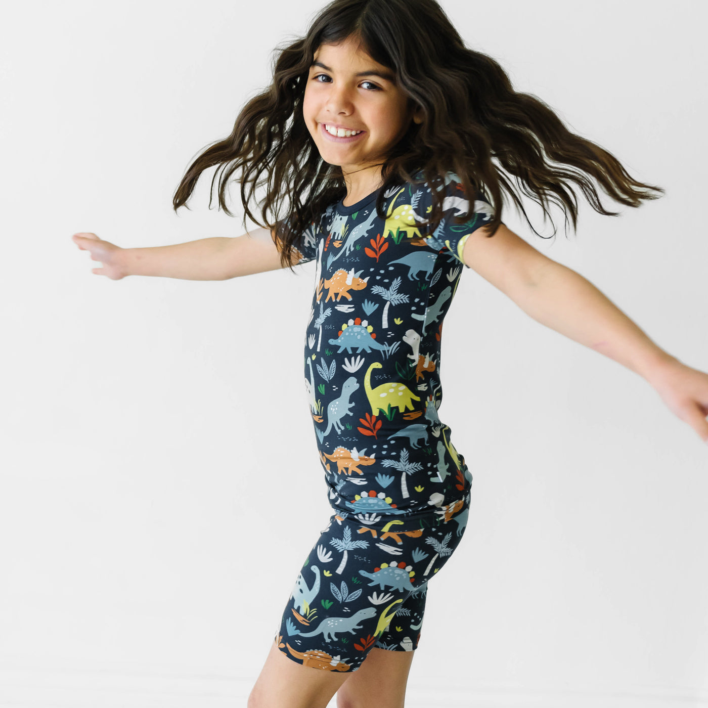 Navy Jurassic Jungle Two-Piece Short Sleeve & Shorts Pajama Set、mySite、g9winljtr