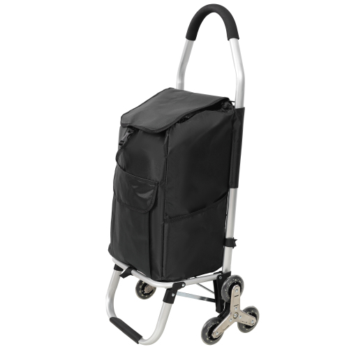 Shopping Stair Trolley with Wheels,Trolley Black Foldable Shopping Cart,Removable Shopping Oxford Waterproof Bag,Stainless Steel Triangular Wheels, Black、、eastwooduniform