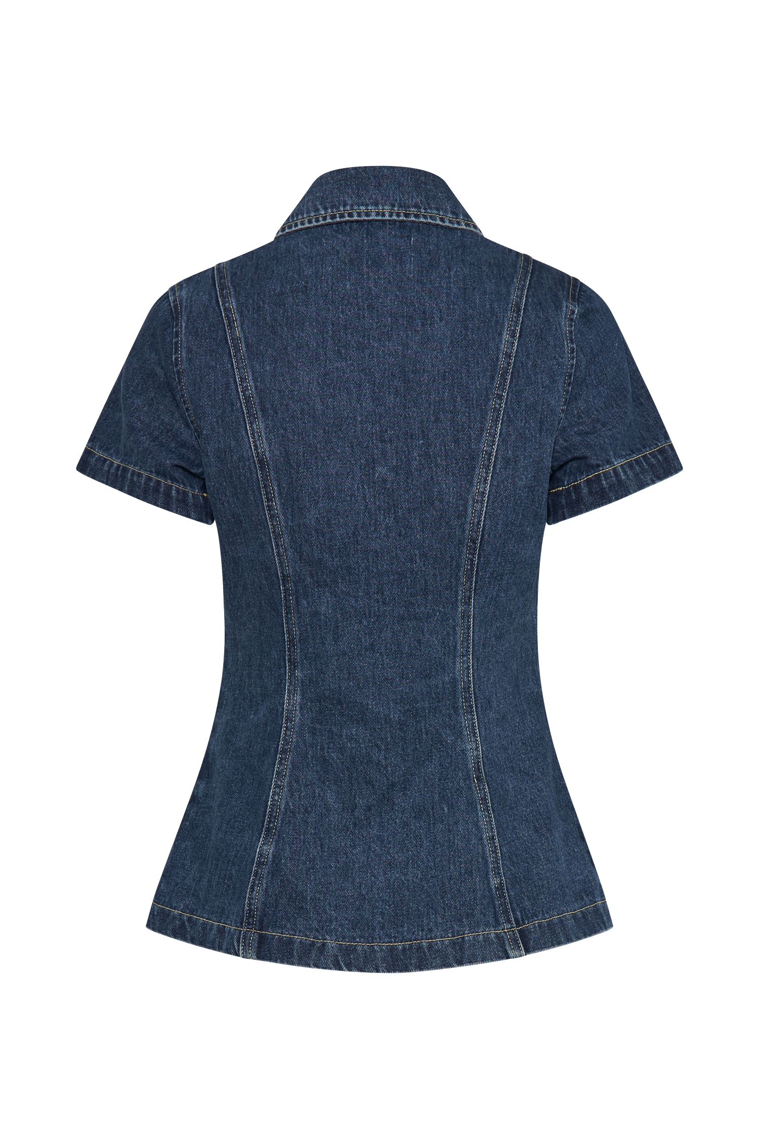 Ellie Denim Short Sleeve Top - Dark Blue、mySite、solidvoid