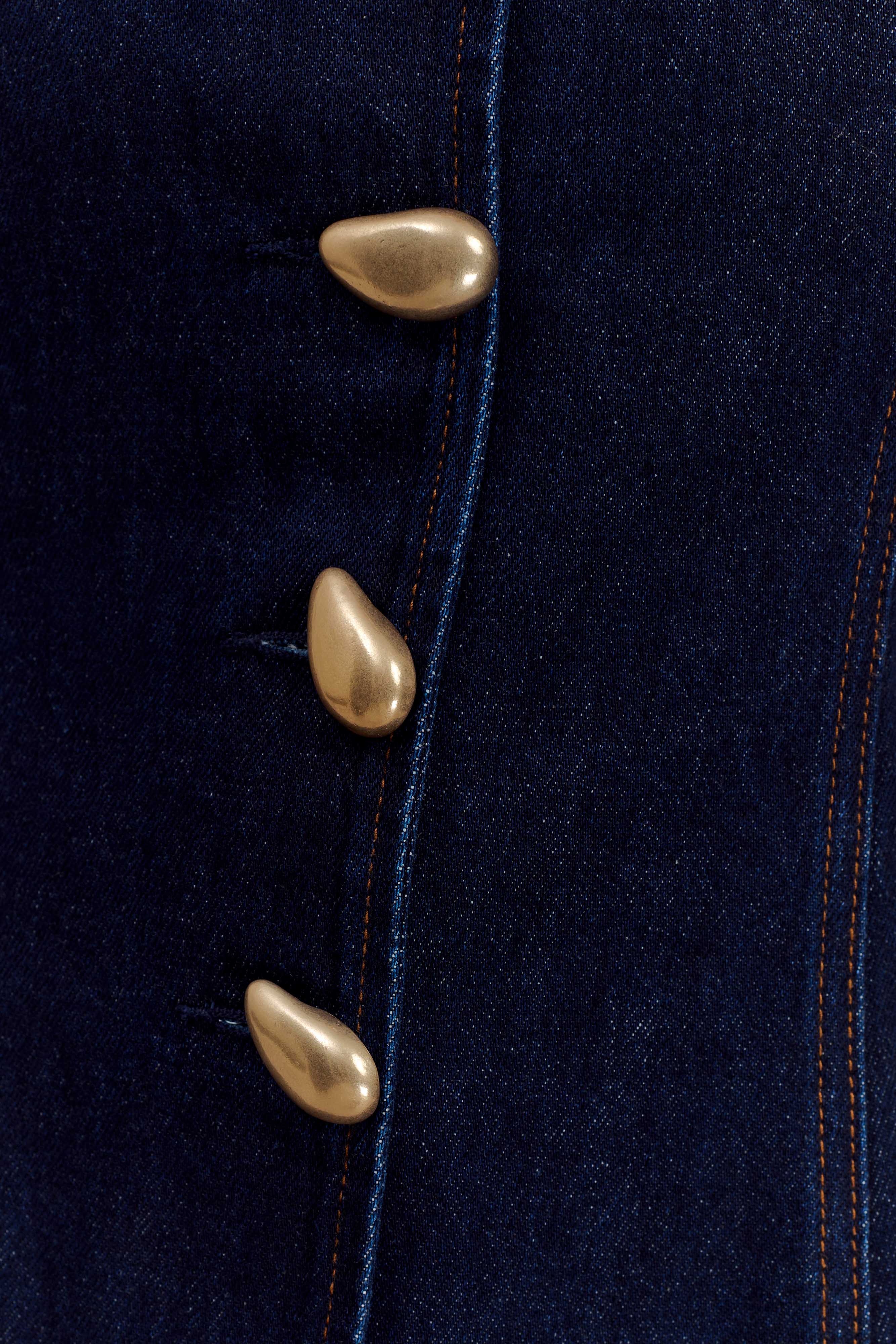 Lennox Strapless Long Line Button Top - Indigo Blue、mySite、solidvoid