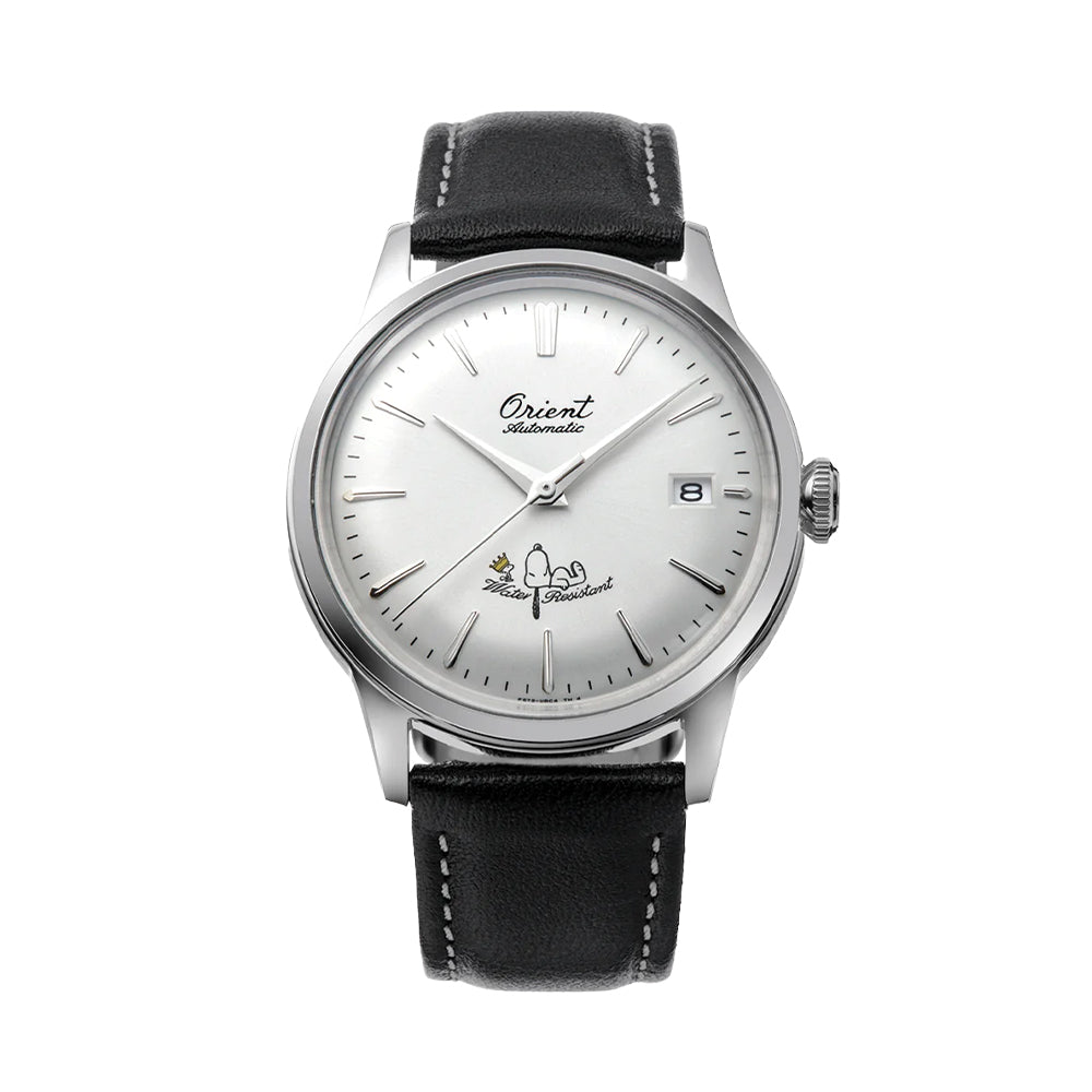  Orient Peanuts 75th Anniversary Limited Edition Bambino 38mm - White on Black Leather Strap
