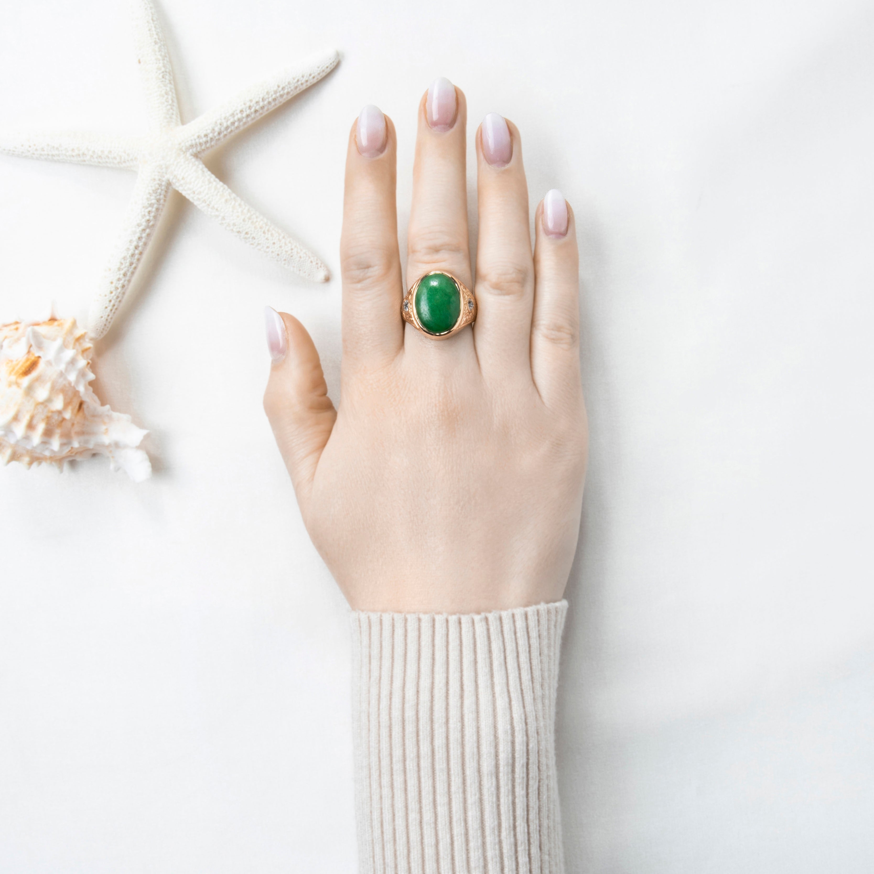 Antique Heavy 14k Rosy Yellow Gold 13ct Jade .5cttw Old European Diamond Ring、mySite、hinf8tx79