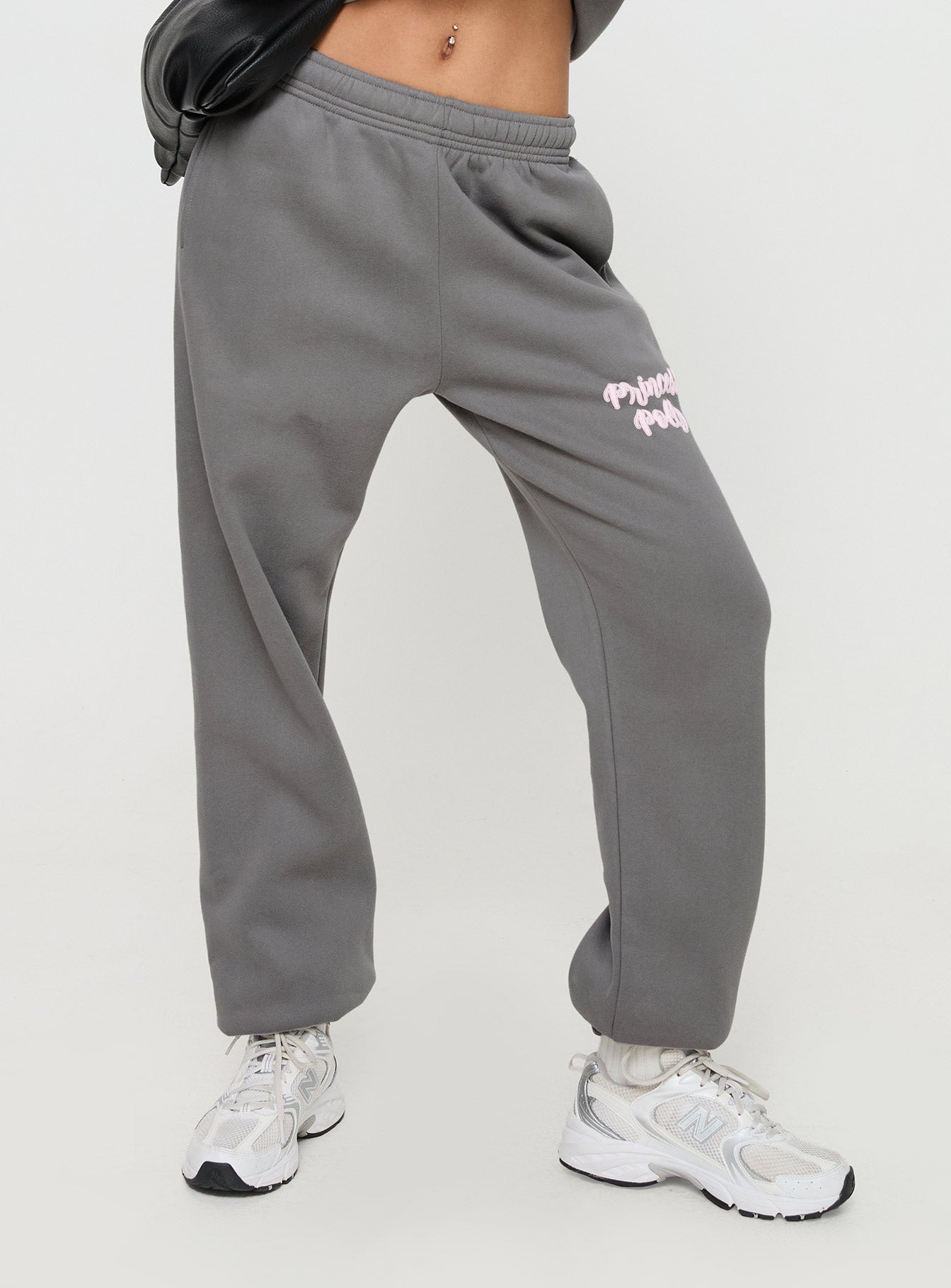 Princess Polly Track Pants Puff Text Charcoal、mySite、solidvoid
