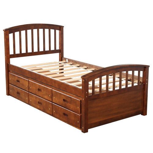Orisfur. Twin Size Platform Storage Bed Solid Wood Bed with 6 Drawers、、casual