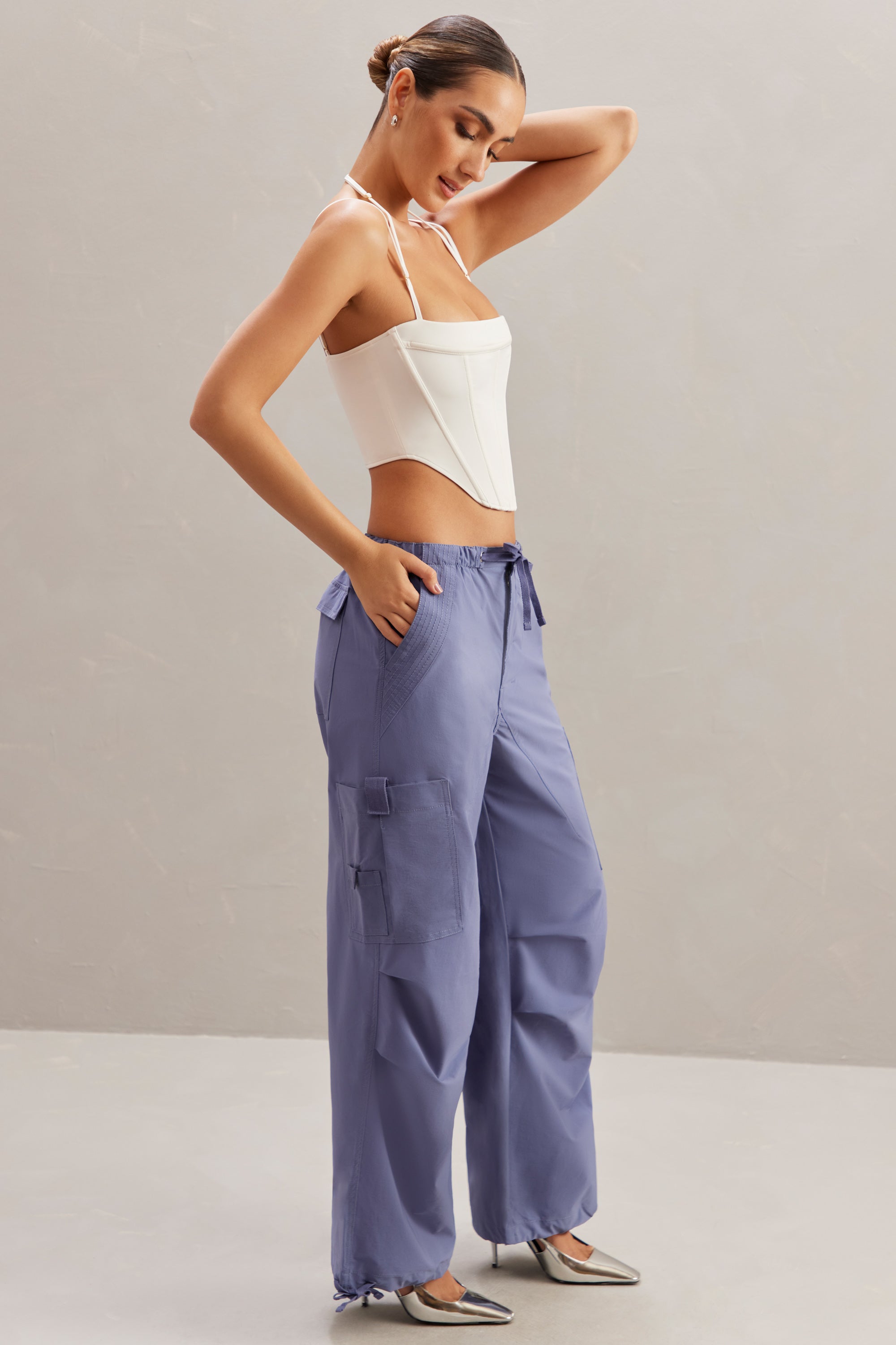 Wide Leg Cargo Trousers in Dusty Blue、mySite、solidvoid