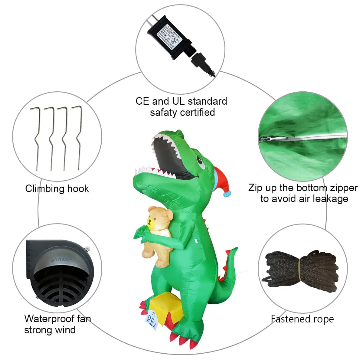 Inflatable Dinosaur 7 ft LED Christmas Yard Decoration、mySite、g9winljtr