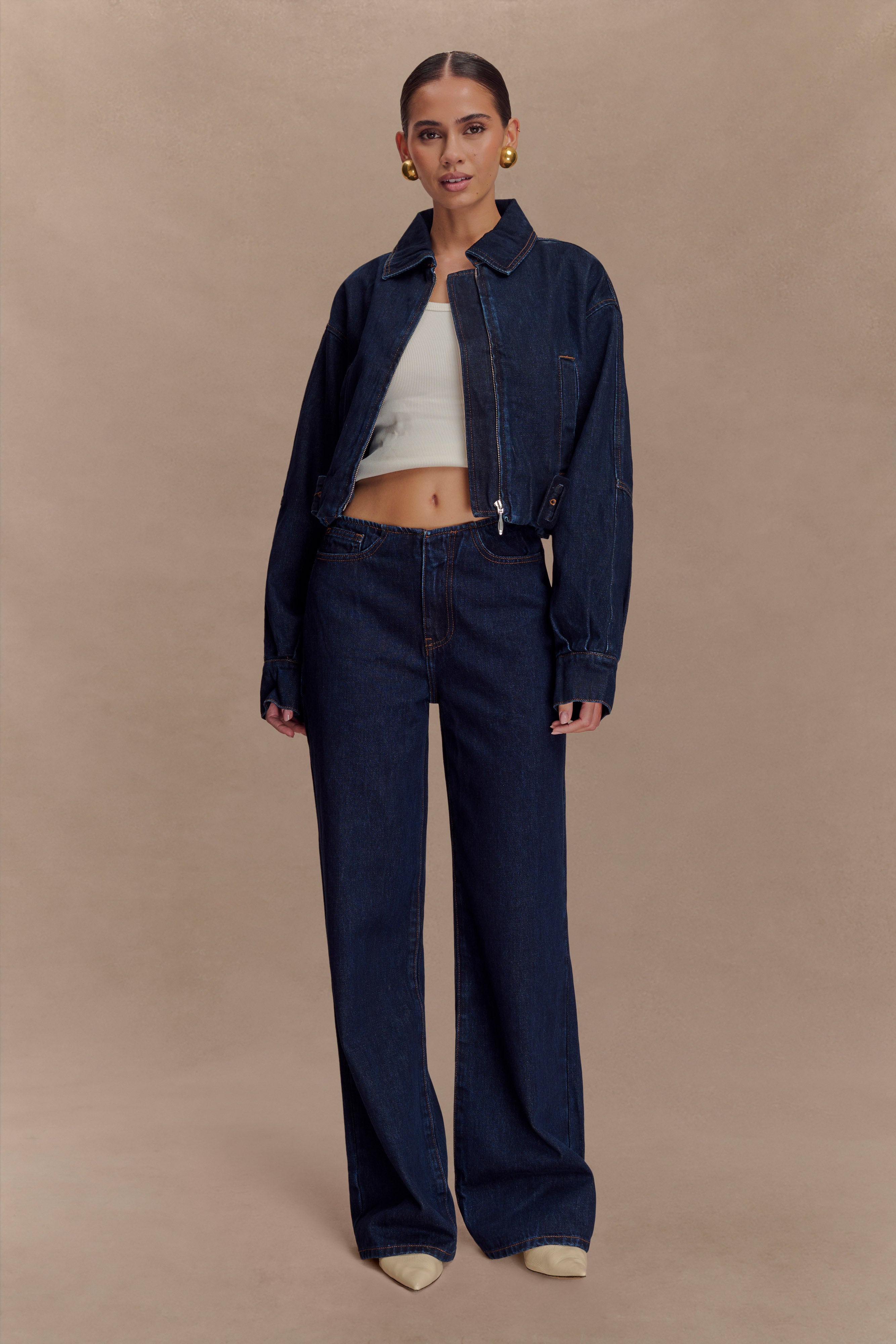 Fallon Cropped Denim Jacket - Indigo Blue、mySite、solidvoid