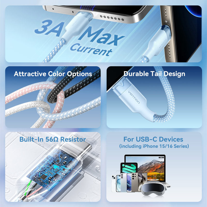 Vention USB 2.0 A Male to C Male 3A Cable Aluminum Alloy Type、mySite、fannypackpong