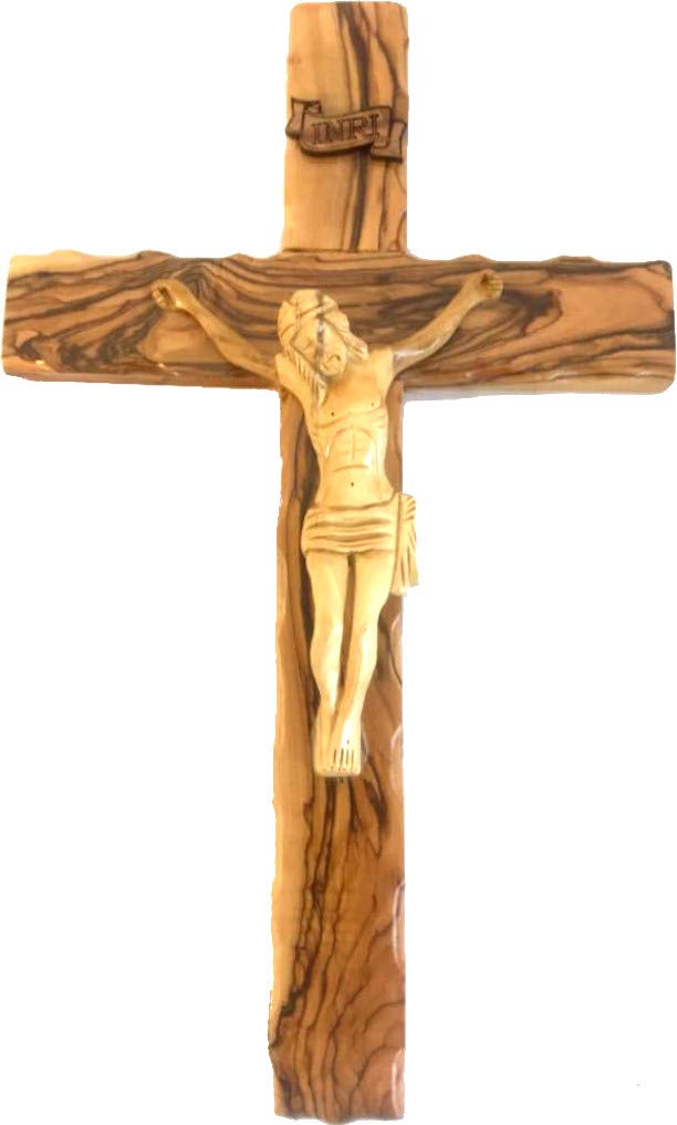 Holy Land Market Large Olive Wood Cross with Crucifix - All from Olive Wood from Bethlehem (12 inches or 30 cm)、mySite、topwebapps