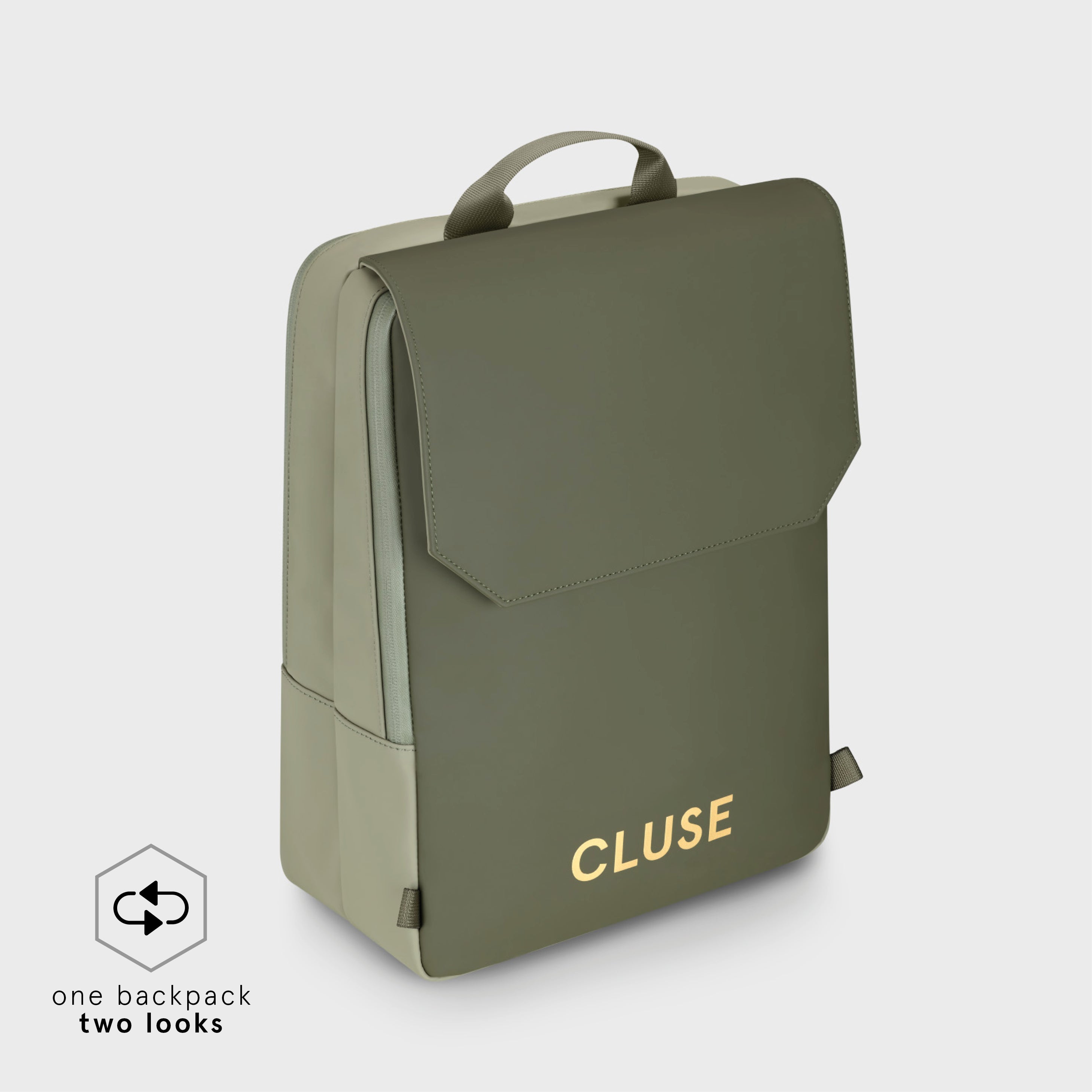  Le Réversible Backpack, Light Green Olive, Gold Colour