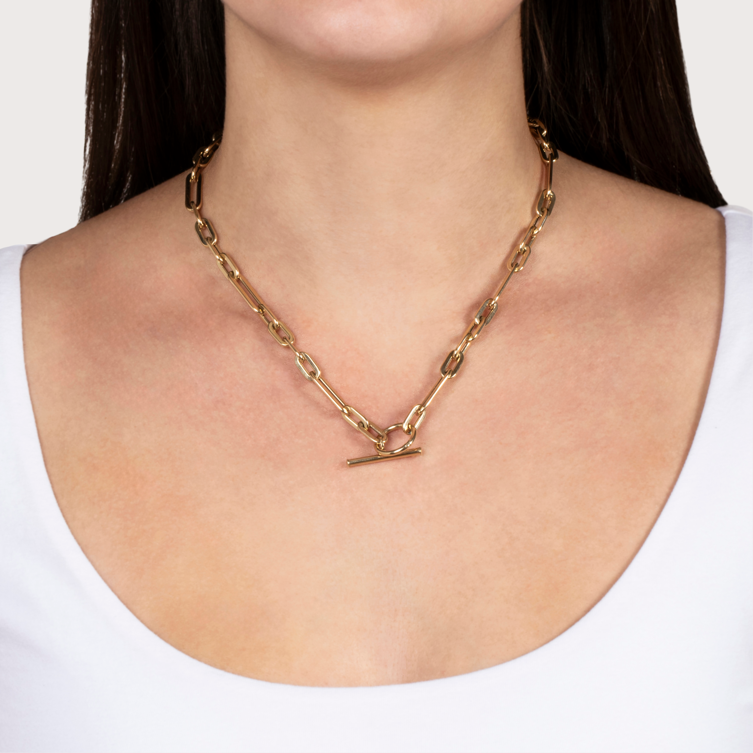 Vintage Italian 14k Yellow Gold Toggle Mixed Paperclip Link Necklace 18、mySite、hinf8tx79