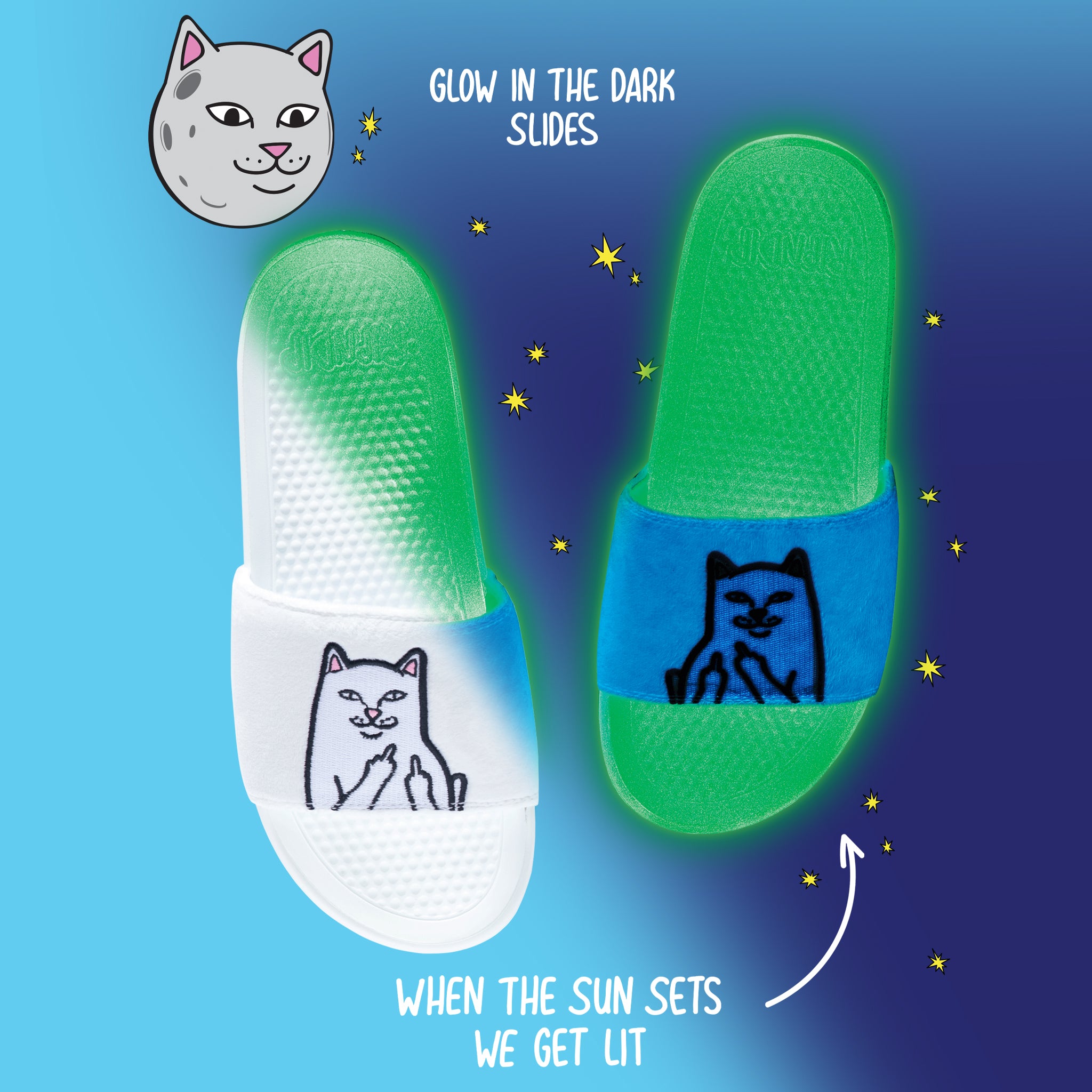 Lord Nermal Glow in the Dark Slides (Blue/Neon)、mySite、merchandisen