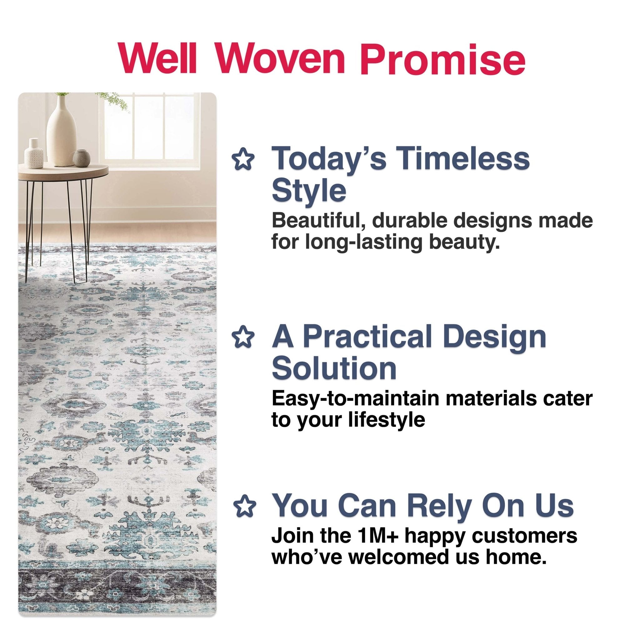 Elle Basics Gala Oriental Easy-Clean Washable Rug by Well Woven - Durable, Non-Slip, Low-Profile Design for Home Comfort、mySite、gigharbornorthrealestate