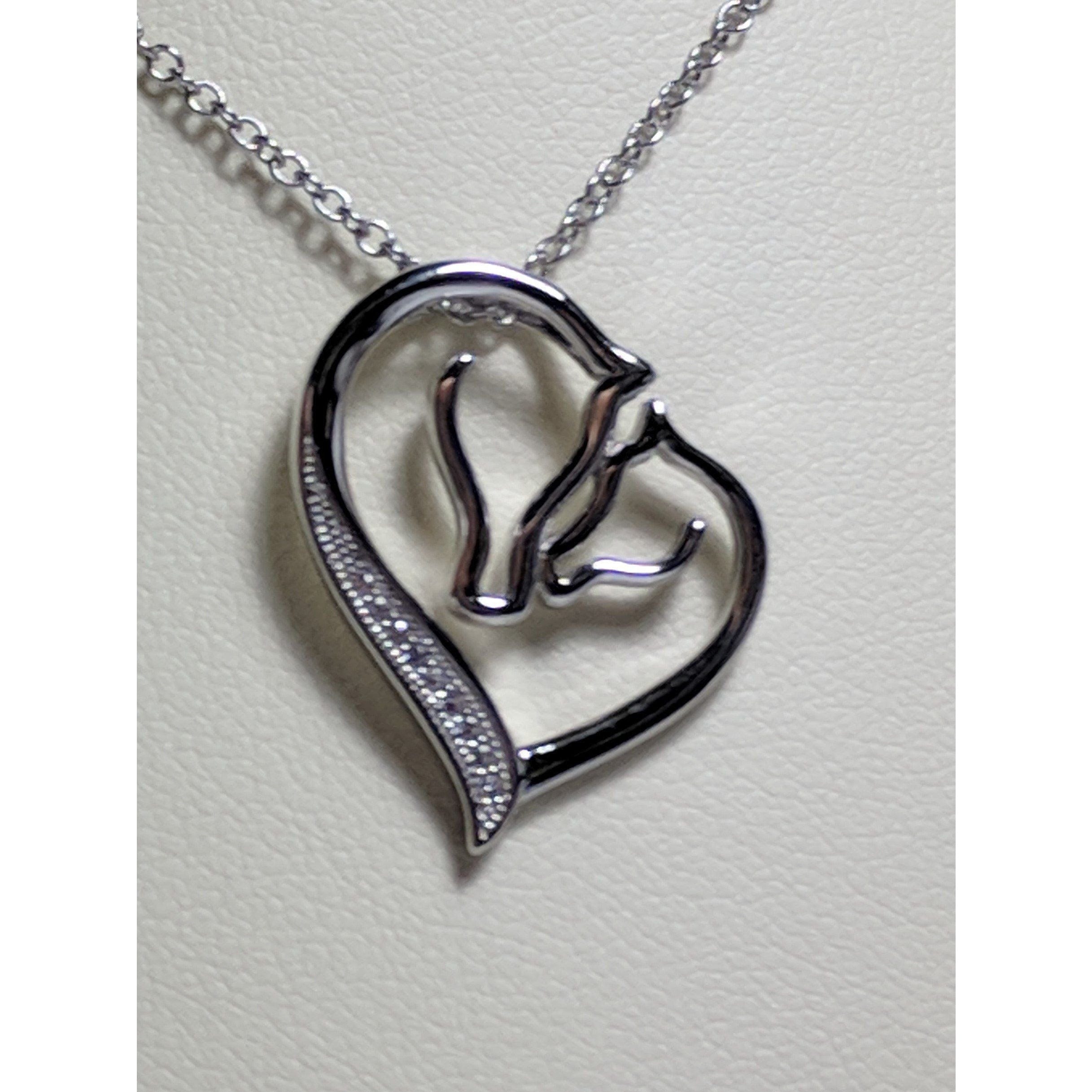 Mare & Foal Horse Head Heart Necklace Sterling Silver, Beautiful Gift for Horse Lovers!、mySite、g9winljtr