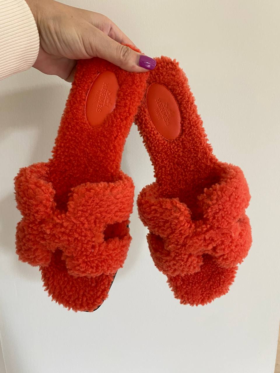 Hermes Teddy orange Oran woolskin sandals、mySite、garminoutage.com
