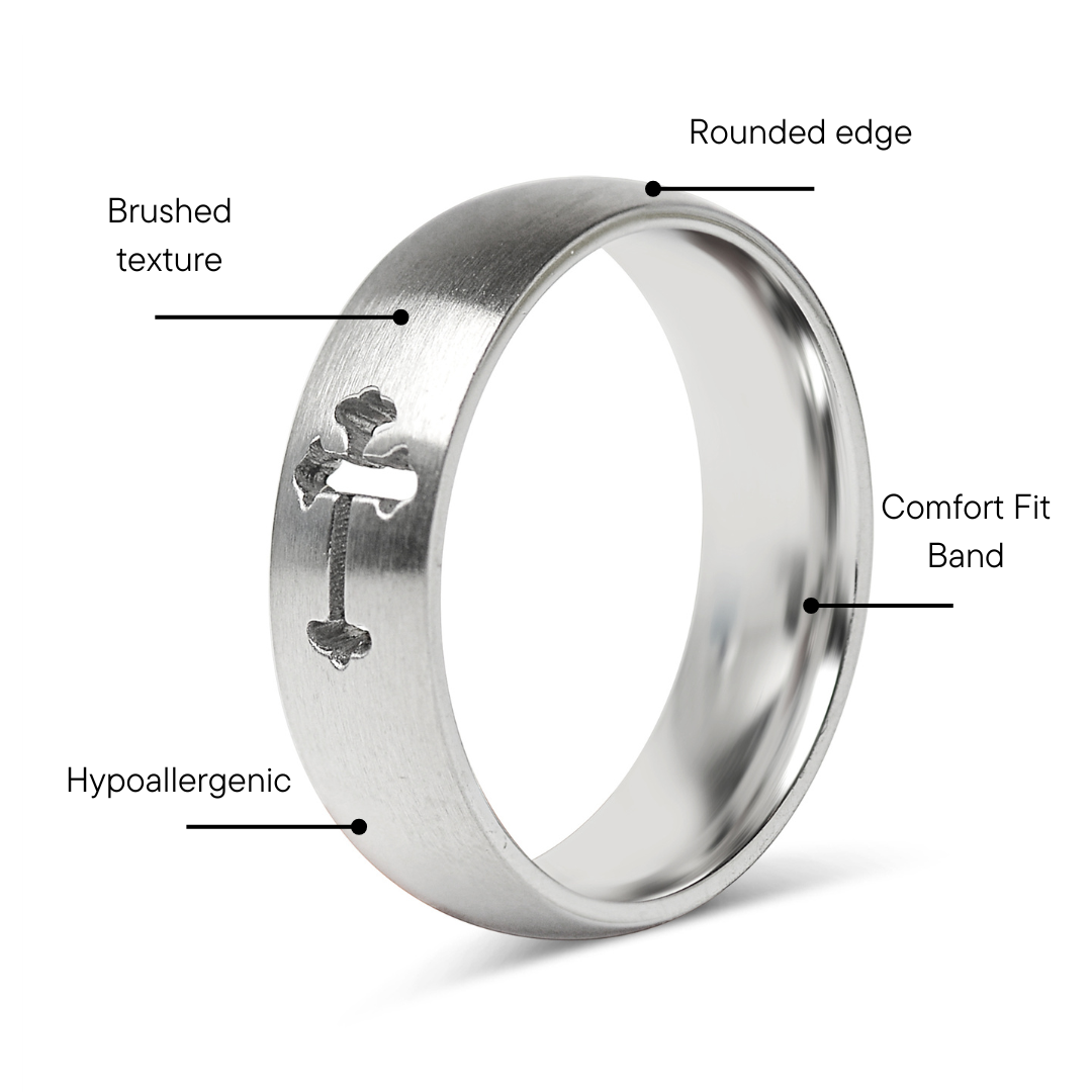 Stainless Steel Cross Cutout Brushed Blank Ring / CFR7023、mySite、dreamappss