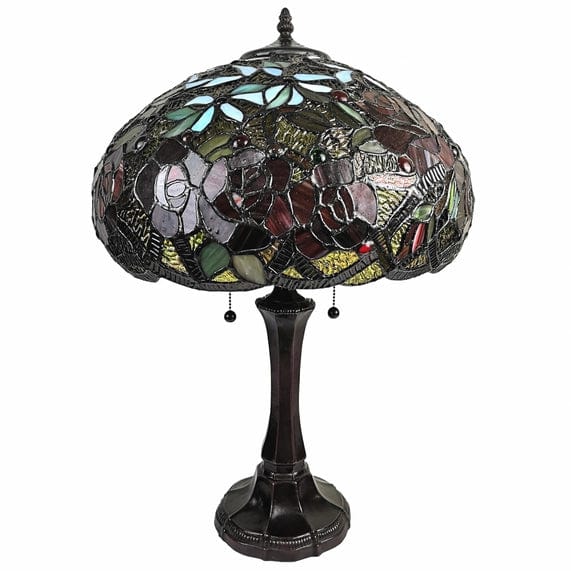 24 Stained Glass Two Light Jeweled Roses Accent Table Lamp、mySite、g9winljtr