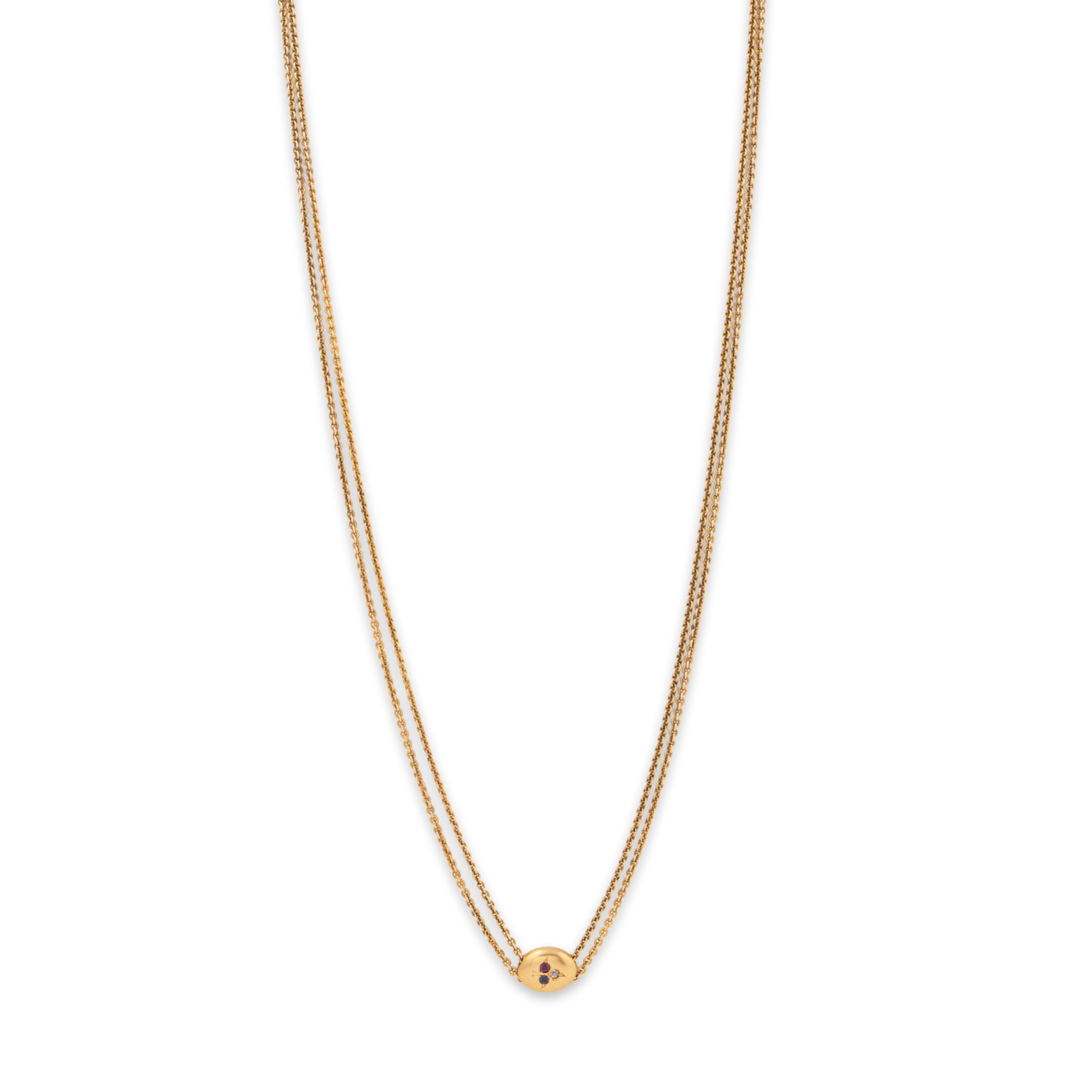 Antique Victorian 14k Yellow Gold Ruby Sapphire Diamond Slide Long Necklace 24、mySite、hinf8tx79