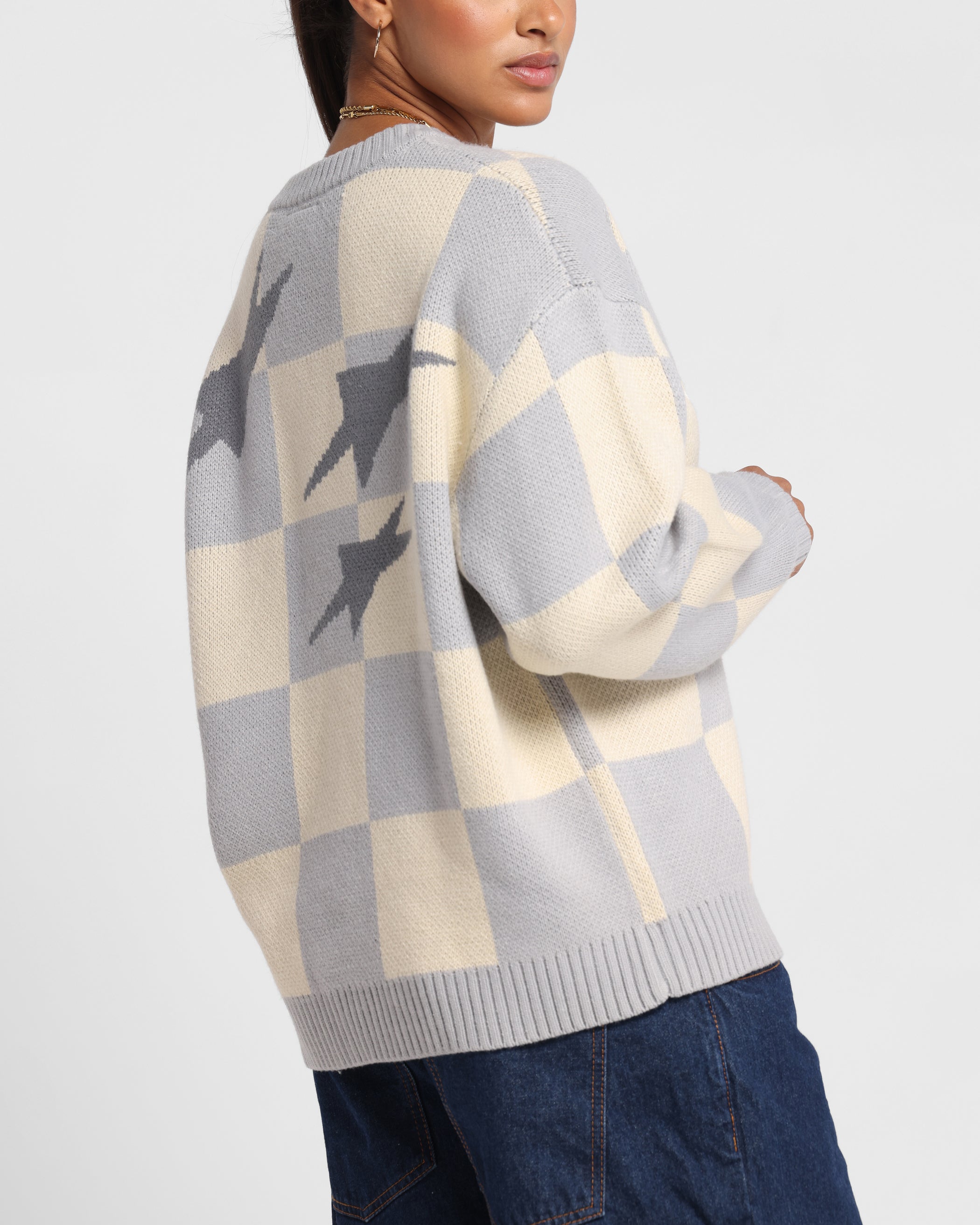 Loiter Checker Knit Sweater Grey/Off White、mySite、zt4zffjzw