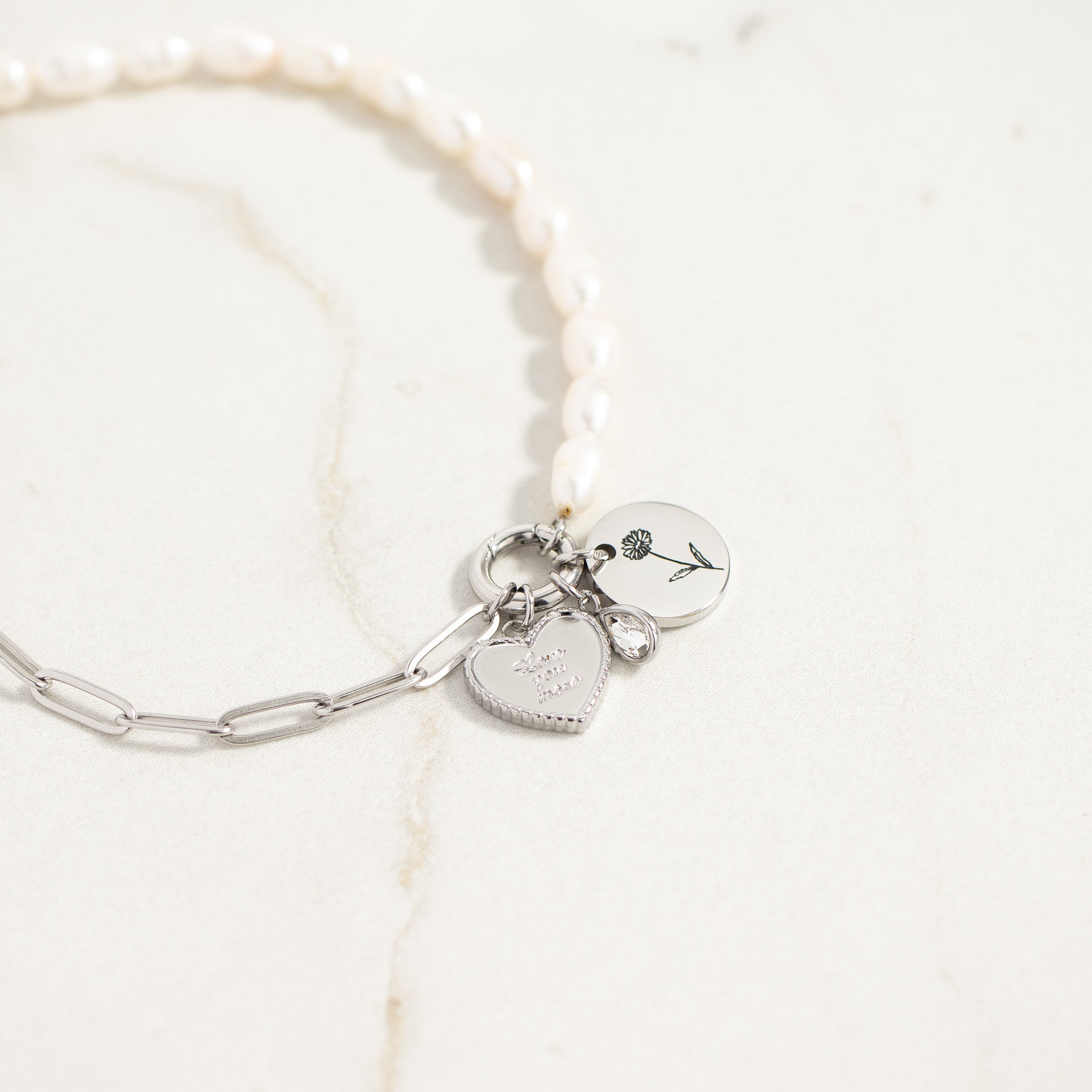 Stainless Steel Freshwater Pearl Paperclip Split Charm Holder Necklace / CHN0103、mySite、dreamappss