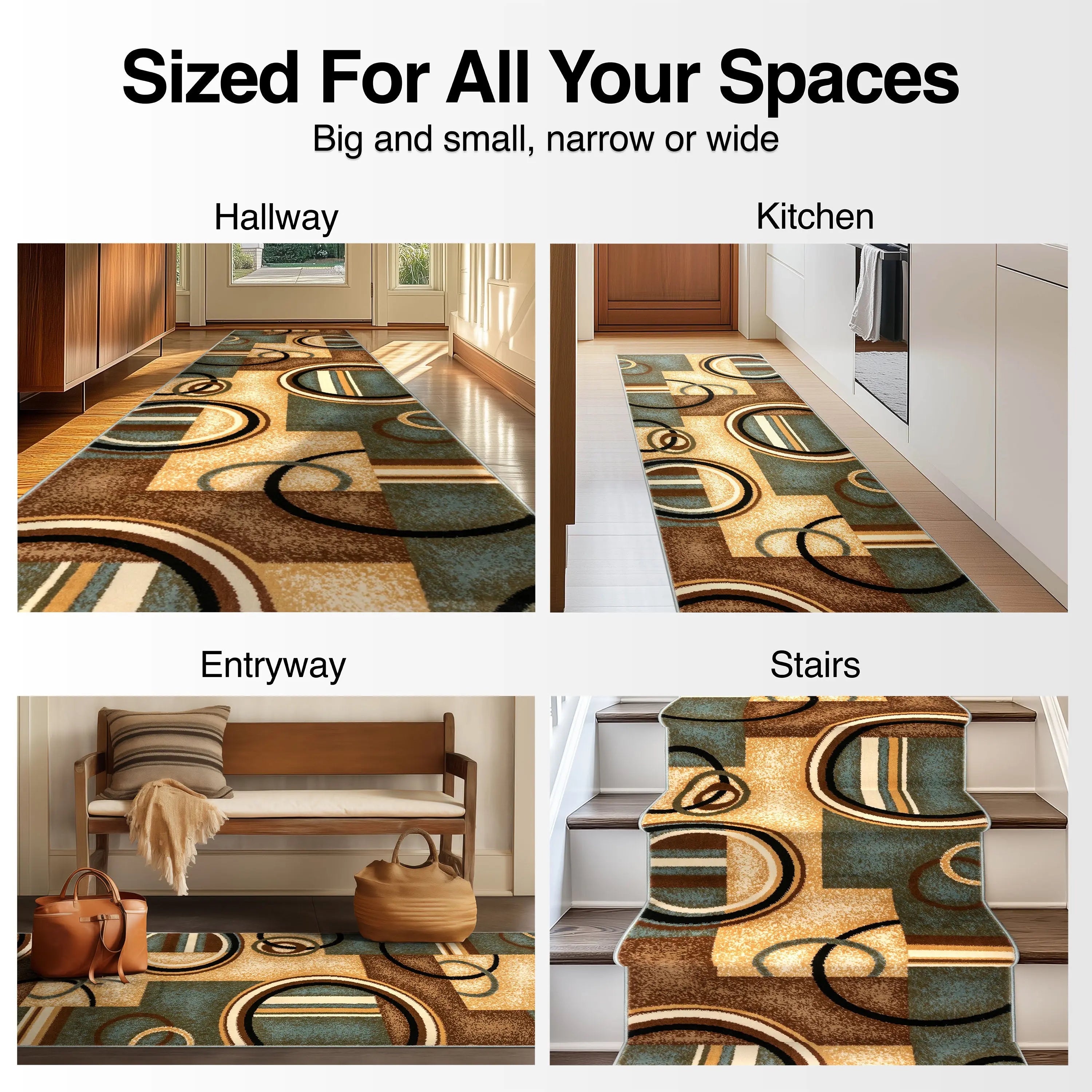 Arcs & Shapes Custom Size Runner Modern Light Blue 27 Inch Wide x Choose Your Length Hallway Runner Rug、mySite、gigharbornorthrealestate