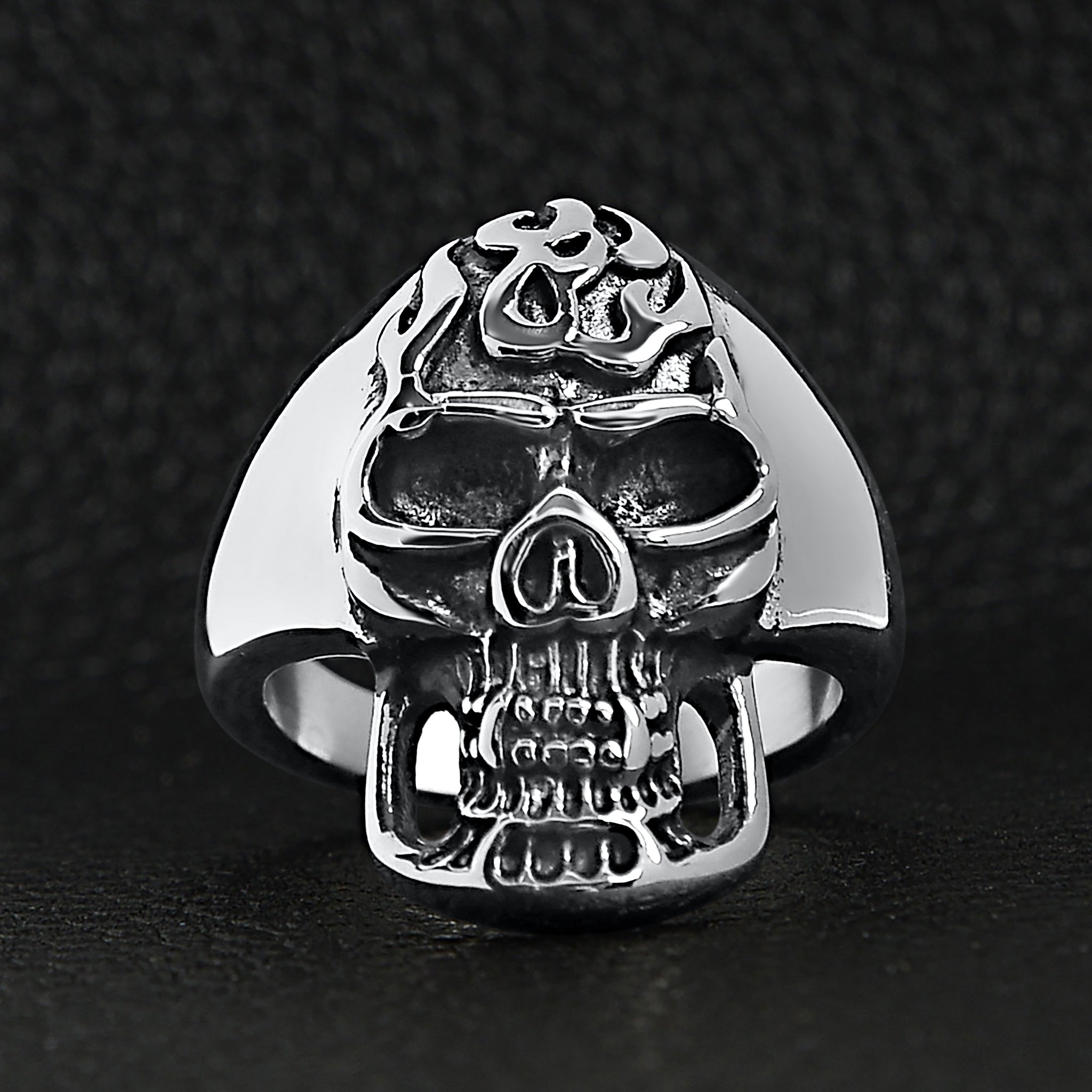 Stainless Steel Polished Flaming Skull Ring / SCR2016、mySite、dreamappss
