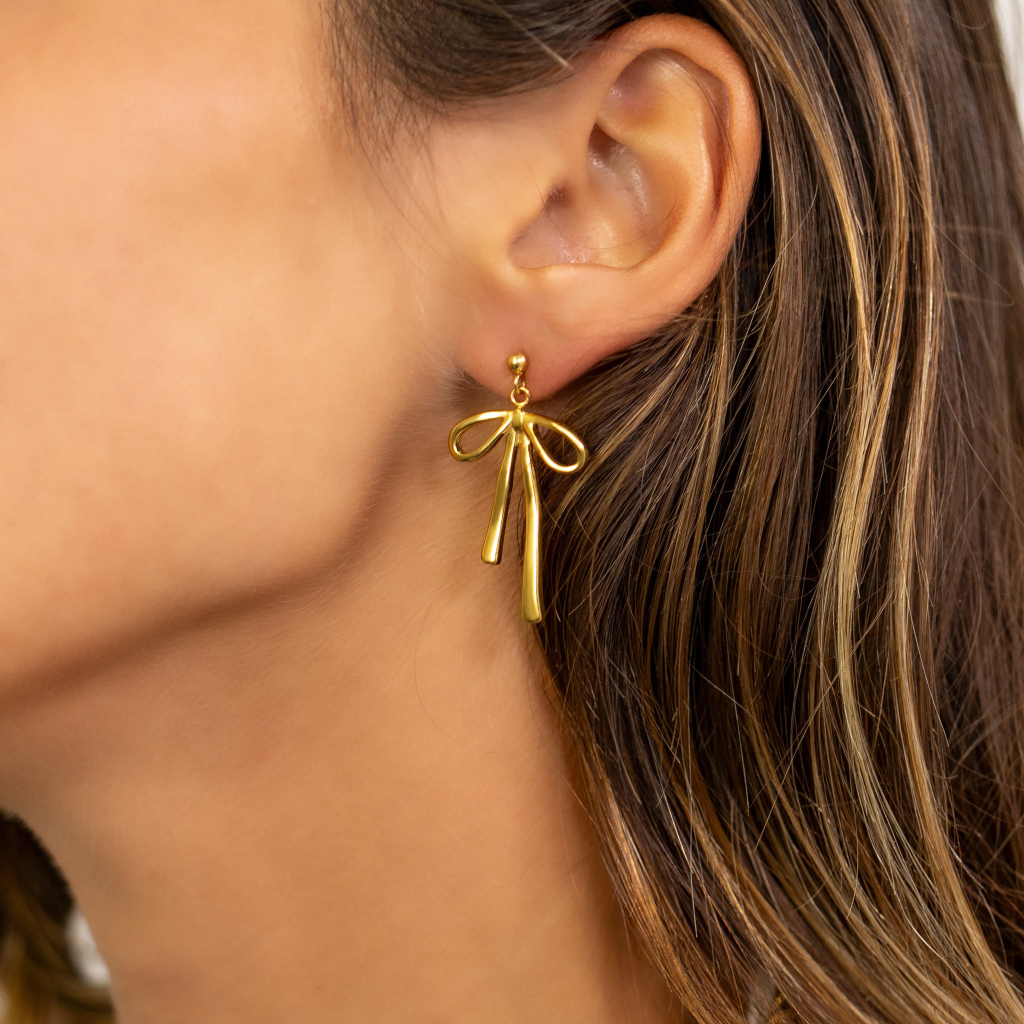 18K Gold PVD Stainless Steel Ribbon Bow Earrings / ERJ0084、mySite、dreamappss