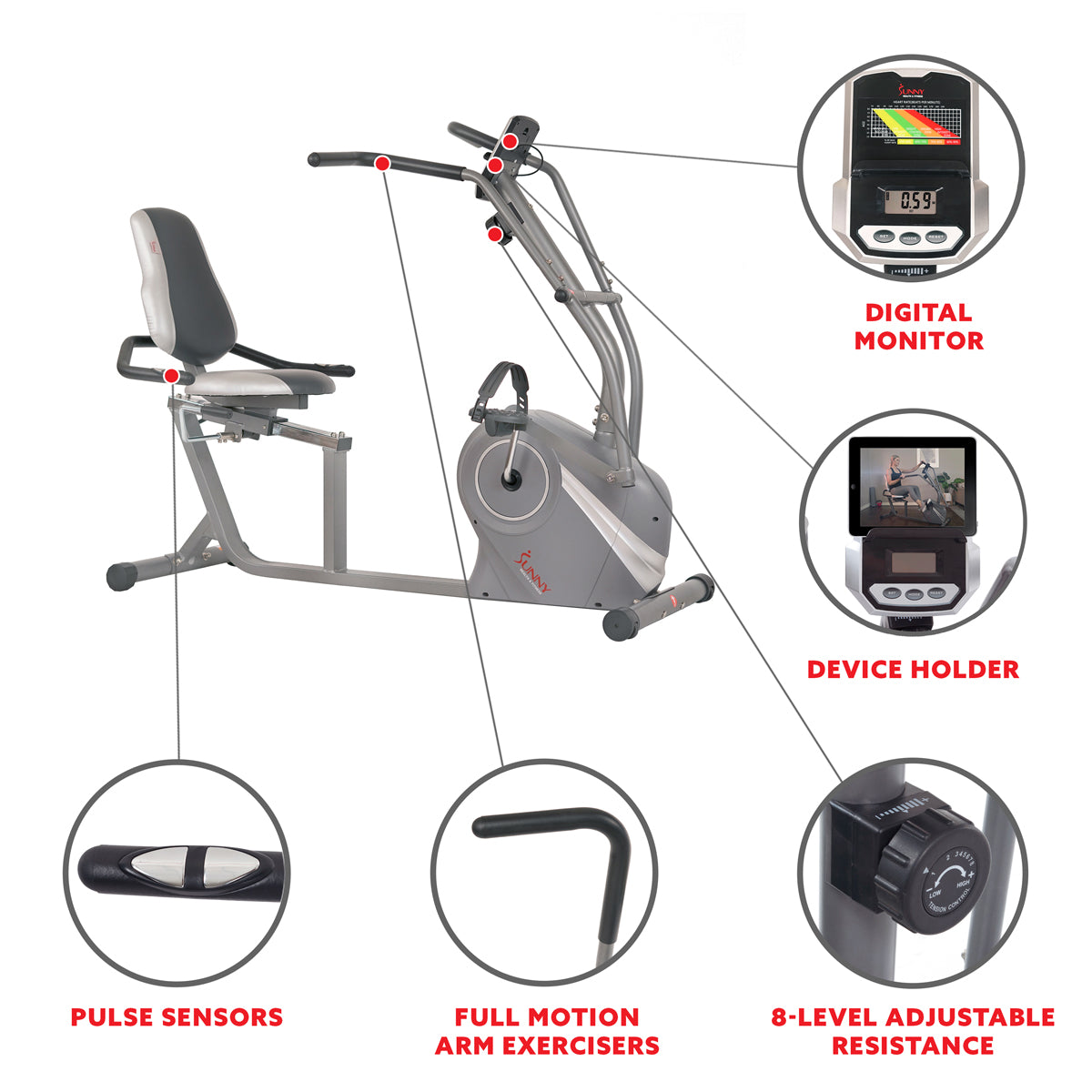  Stationary Cross Trainer Recumbent Bike with Arms Exerciser、mySite、ghnorth