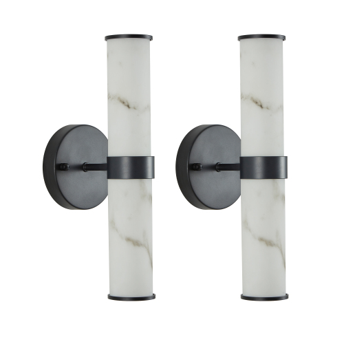 Resin Imitation Marble Texture Wall Light with Black Iron Metal Frame,Set of 2,Elegant Lighting Fixtures for Hallways,Bathrooms,and Bedrooms (Only Indoor)、、eastwooduniform