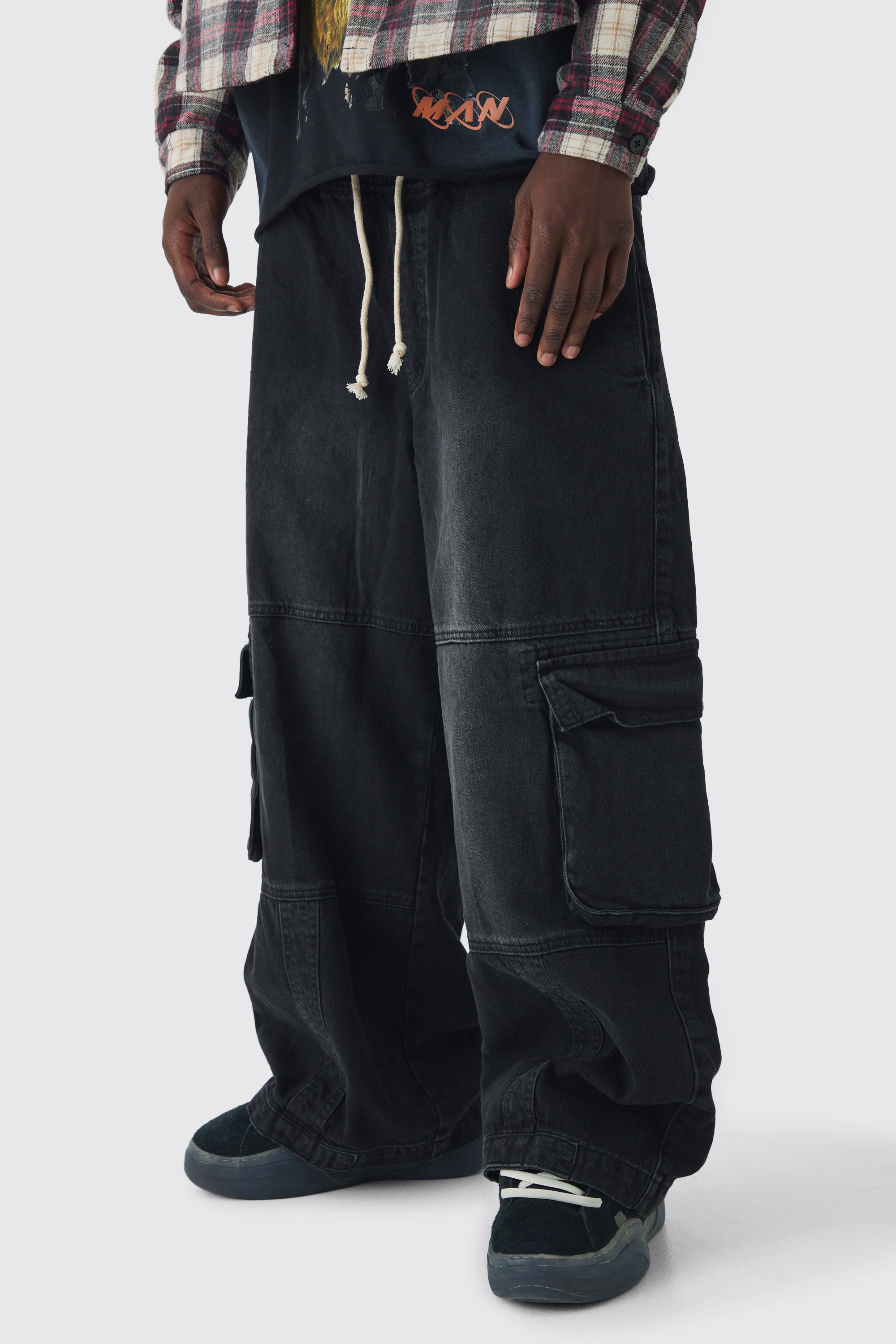  Boohooman Parachute Cargo Trousers Black、mySite、justintrudeaud