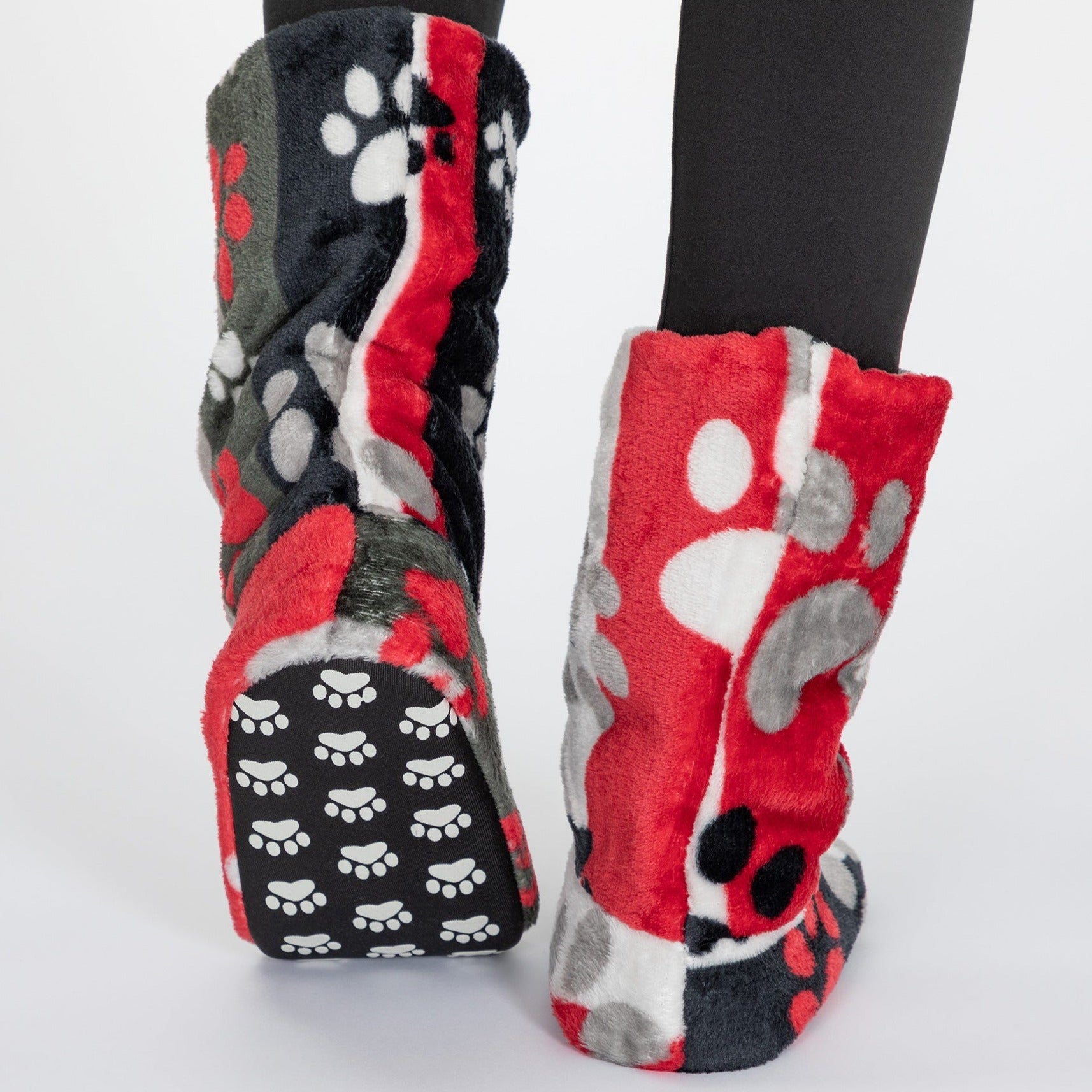 Super Cozy Paw Print Fleece Slipper Booties、mySite、camillekostekn
