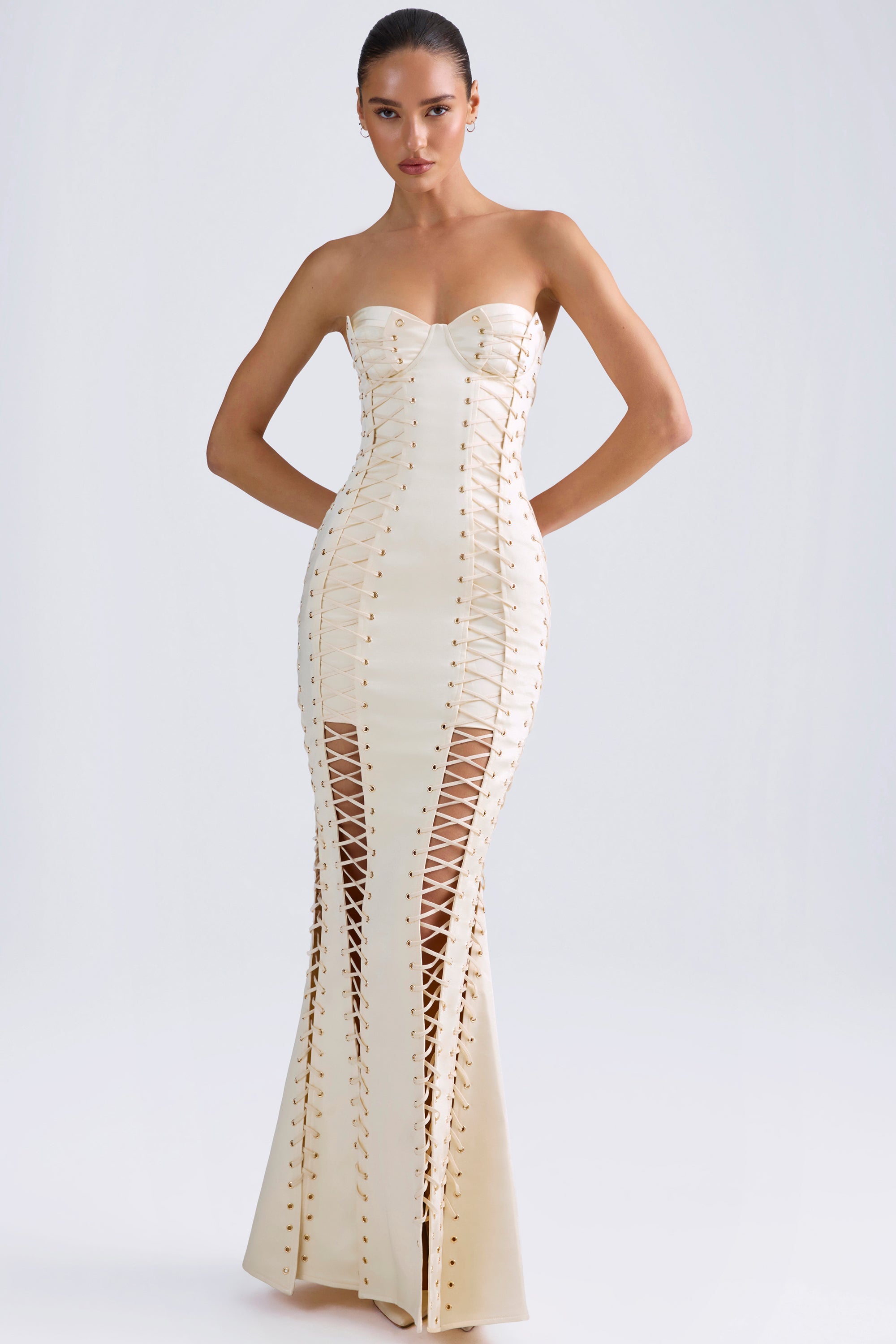 Lace-Up Corset Gown in Ivory、mySite、solidvoid