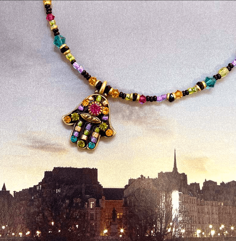 Dark Multi-Bright Hamsa Necklace by Michal Golan、mySite、topwebapps