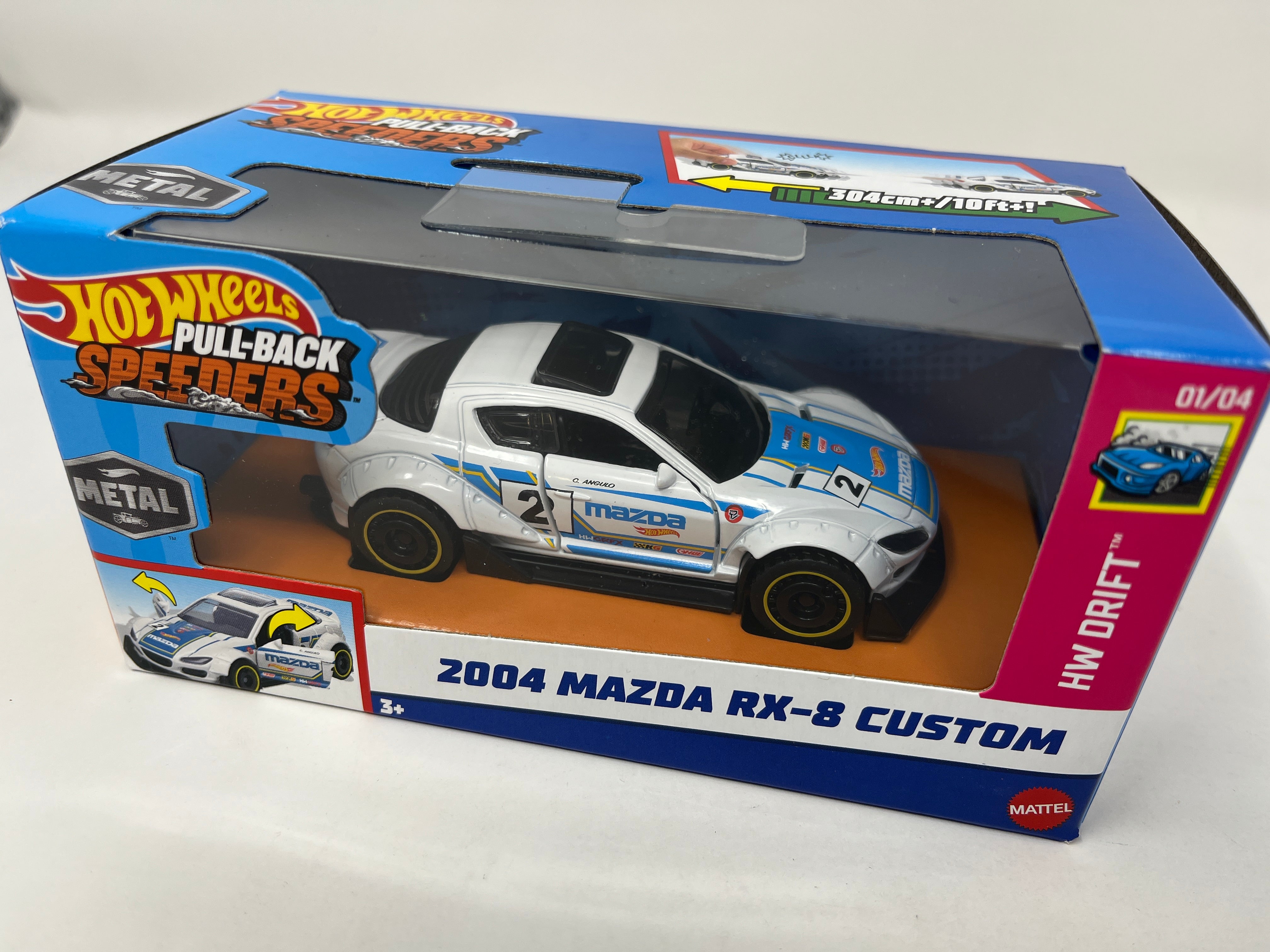 2004 Mazda RX-8 * WHITE * 2024 Hot Wheels Pull-Back Speeders 1:43 scale Case F、mySite、hgirdovlk