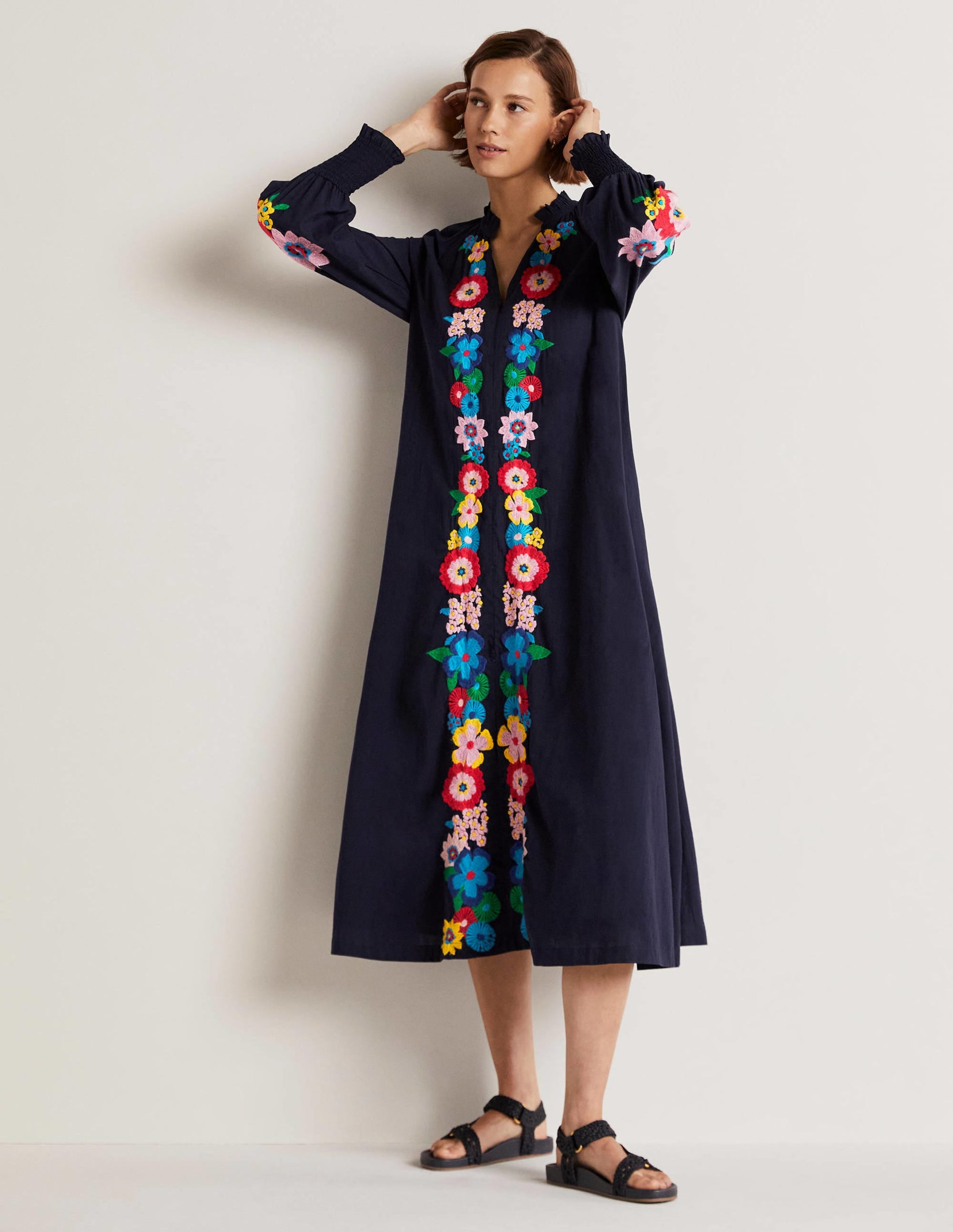 Embroidered Cotton Maxi Dress-Navy、mySite、ashleygrahame