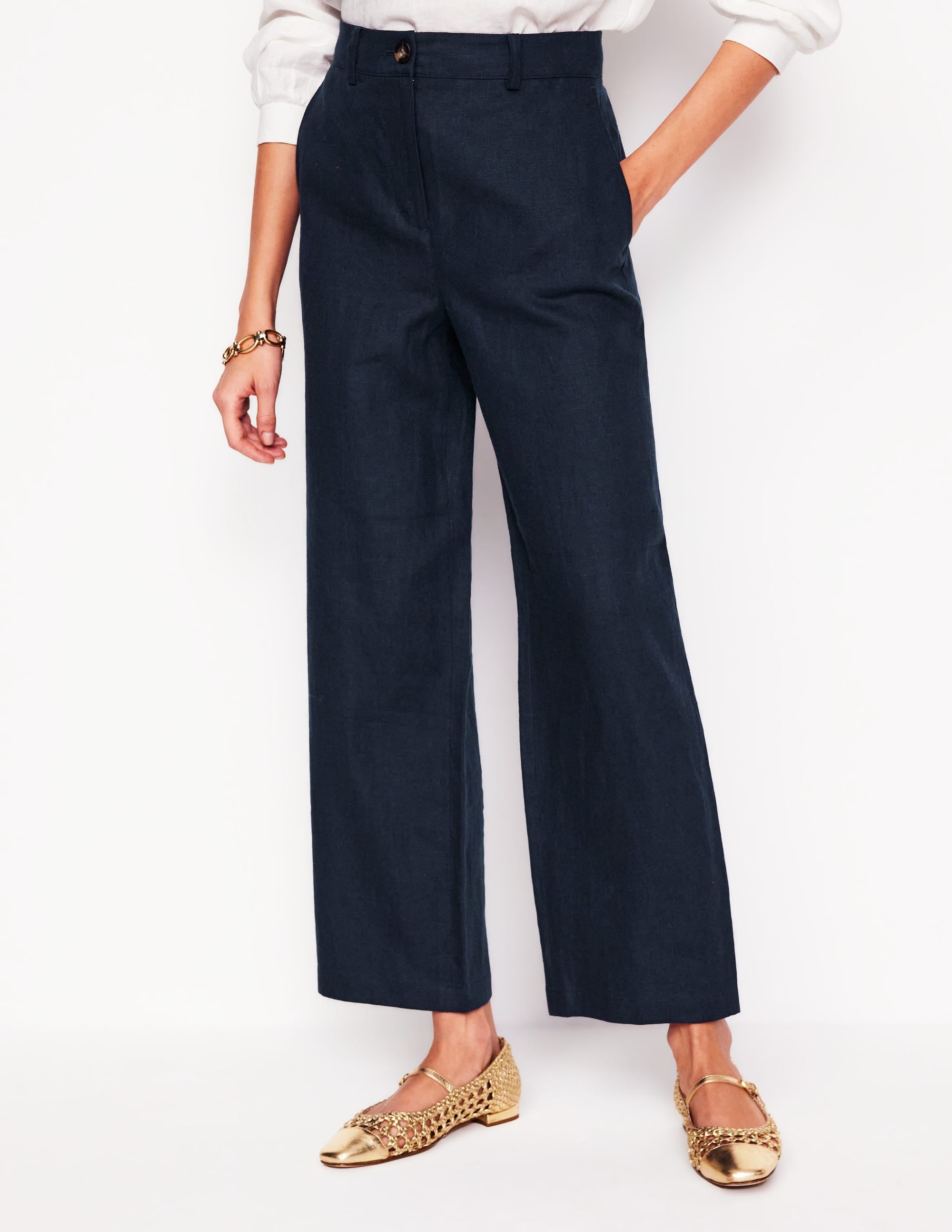  Westbourne Crop Linen Pants-Navy、mySite、ashleygrahame