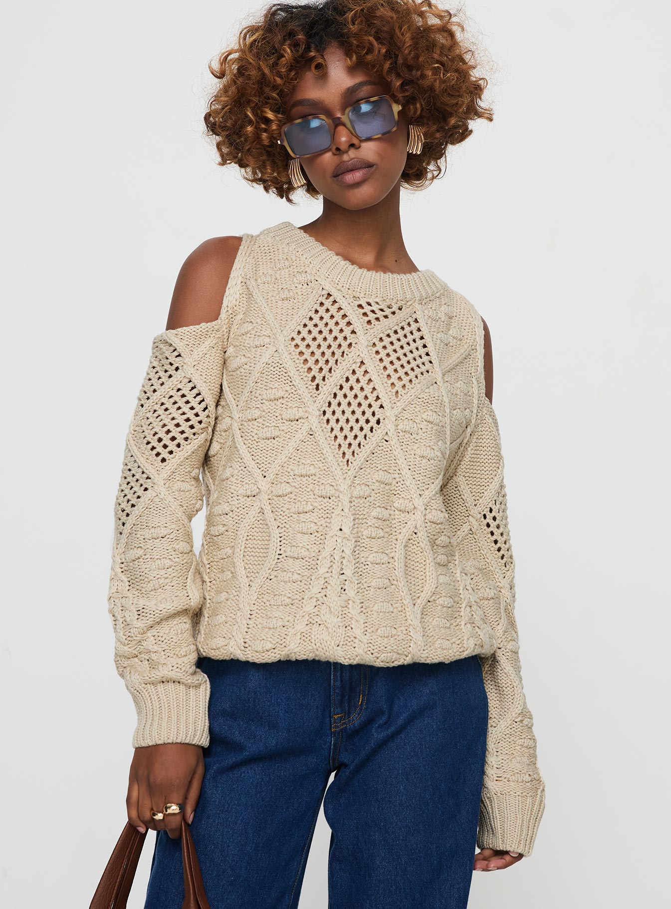 Colser Cable Knit Sweater Beige Beige、mySite、solidvoid