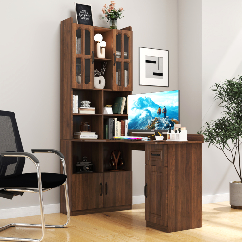 Home Office Computer Desk with Hutch, Antiqued Black finish、、casual