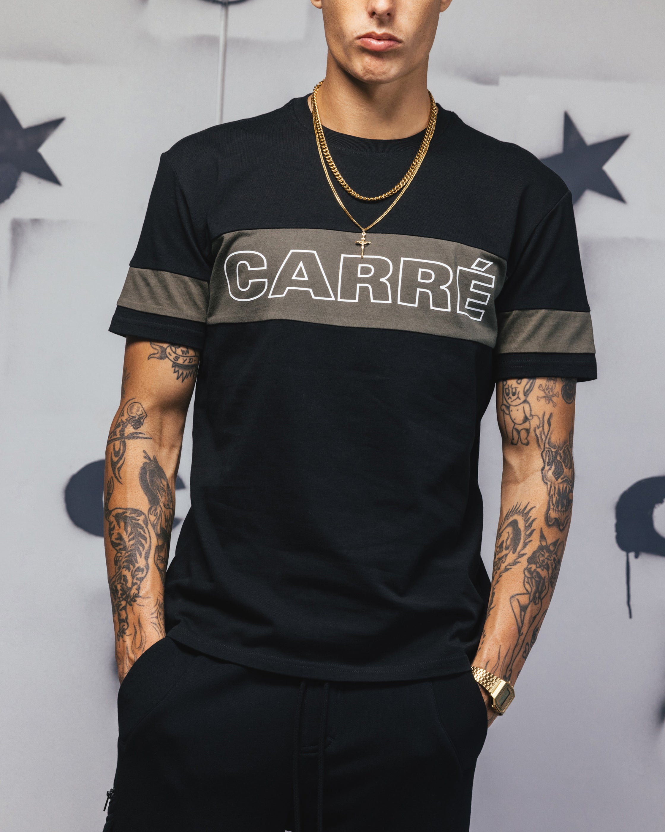 Carre Bars T-Shirt Black/Khaki、mySite、zt4zffjzw