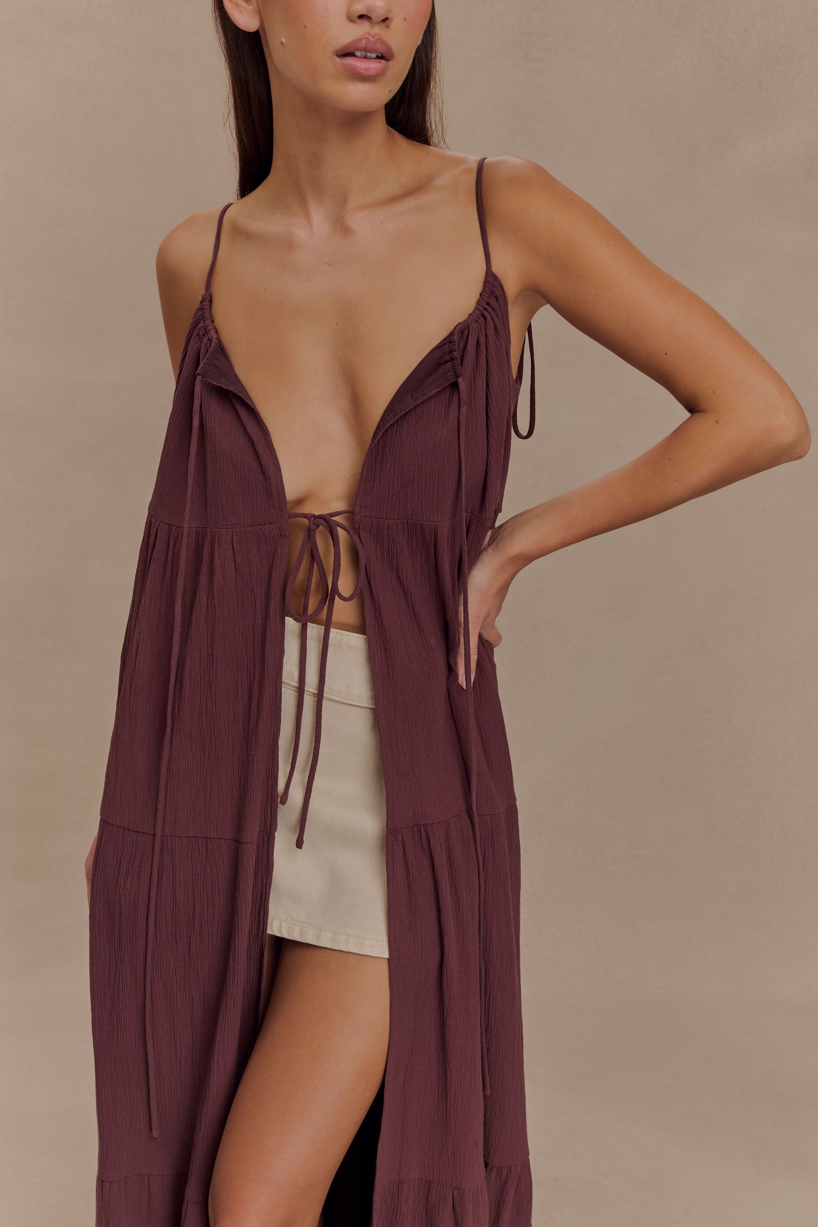 Lenny Front Tie Top - Chocolate、mySite、solidvoid