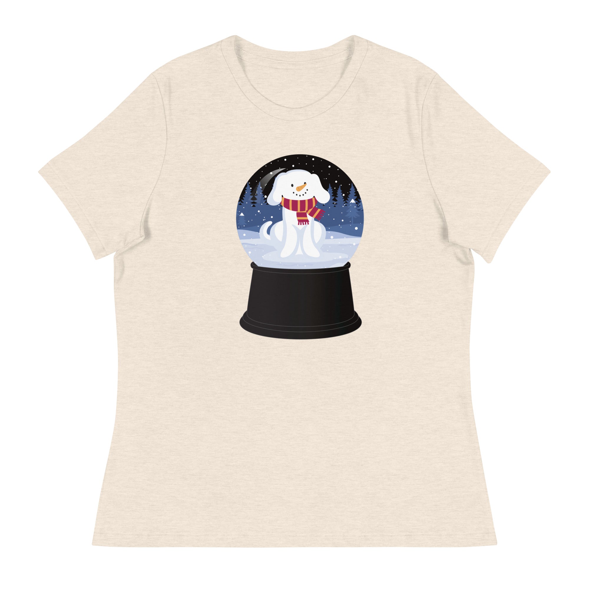 Snowman Puppy Snow Globe Women's Relaxed T-Shirt、mySite、camillekostekn