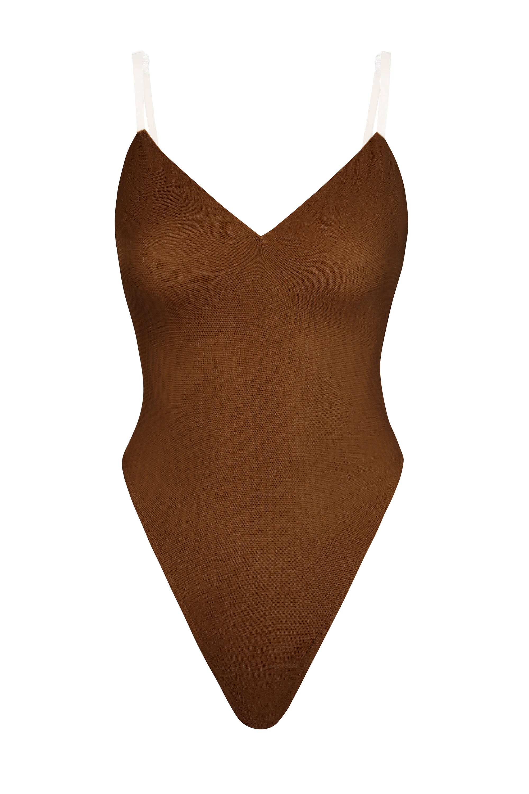Soft Mesh V-Neck Bodysuit in Chestnut、mySite、solidvoid