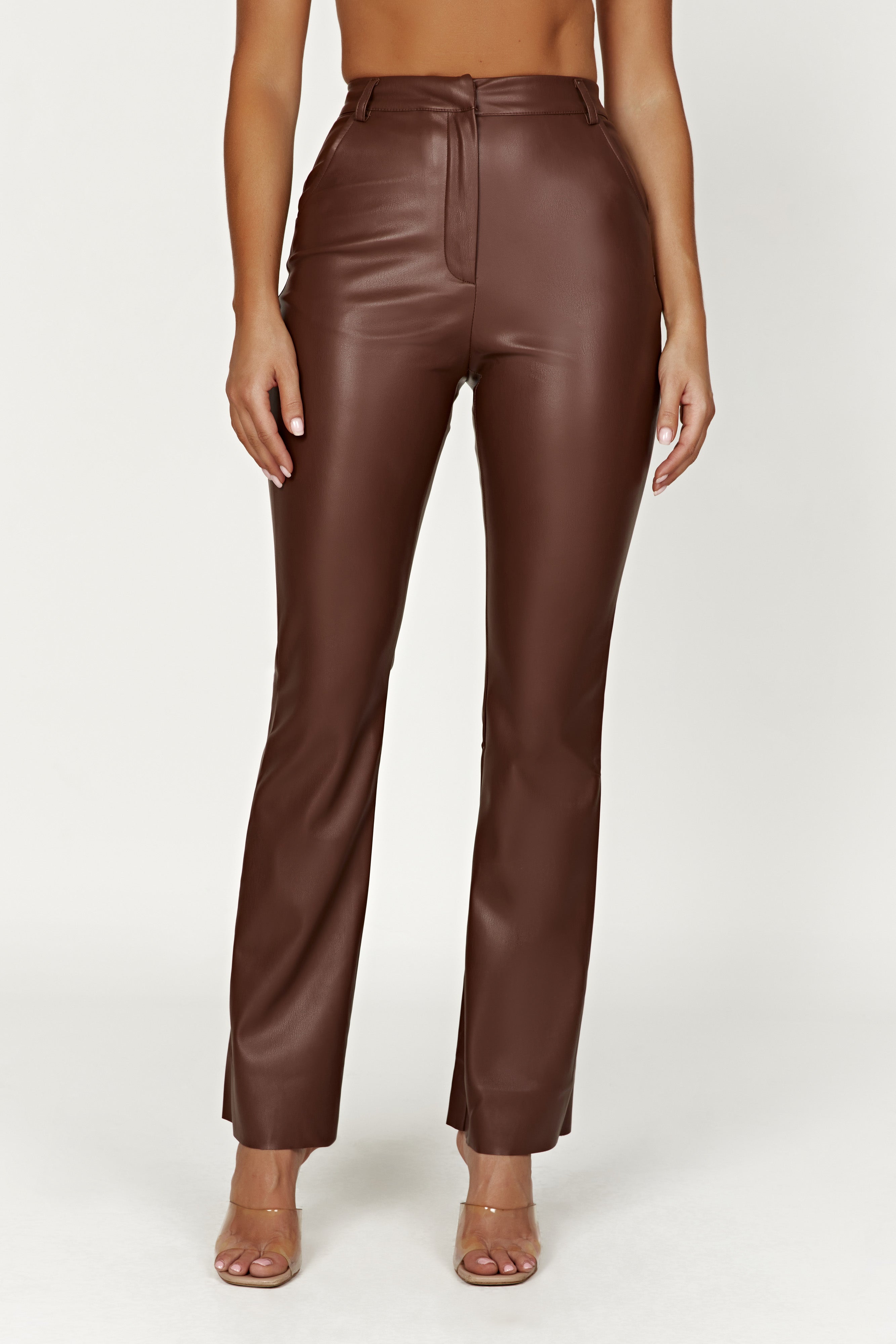 Tyra Straight Leg Faux Leather Pants - Chocolate、mySite、solidvoid
