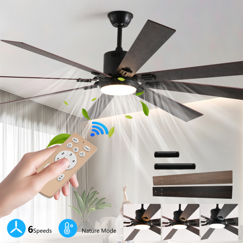 60" Modern Wood Ceiling Fan with Light and Remote Control,6-Speed Noiseless Reversible DC Motor, Ceiling Fan for Kitchen Dinning Living Room、、eastwooduniform