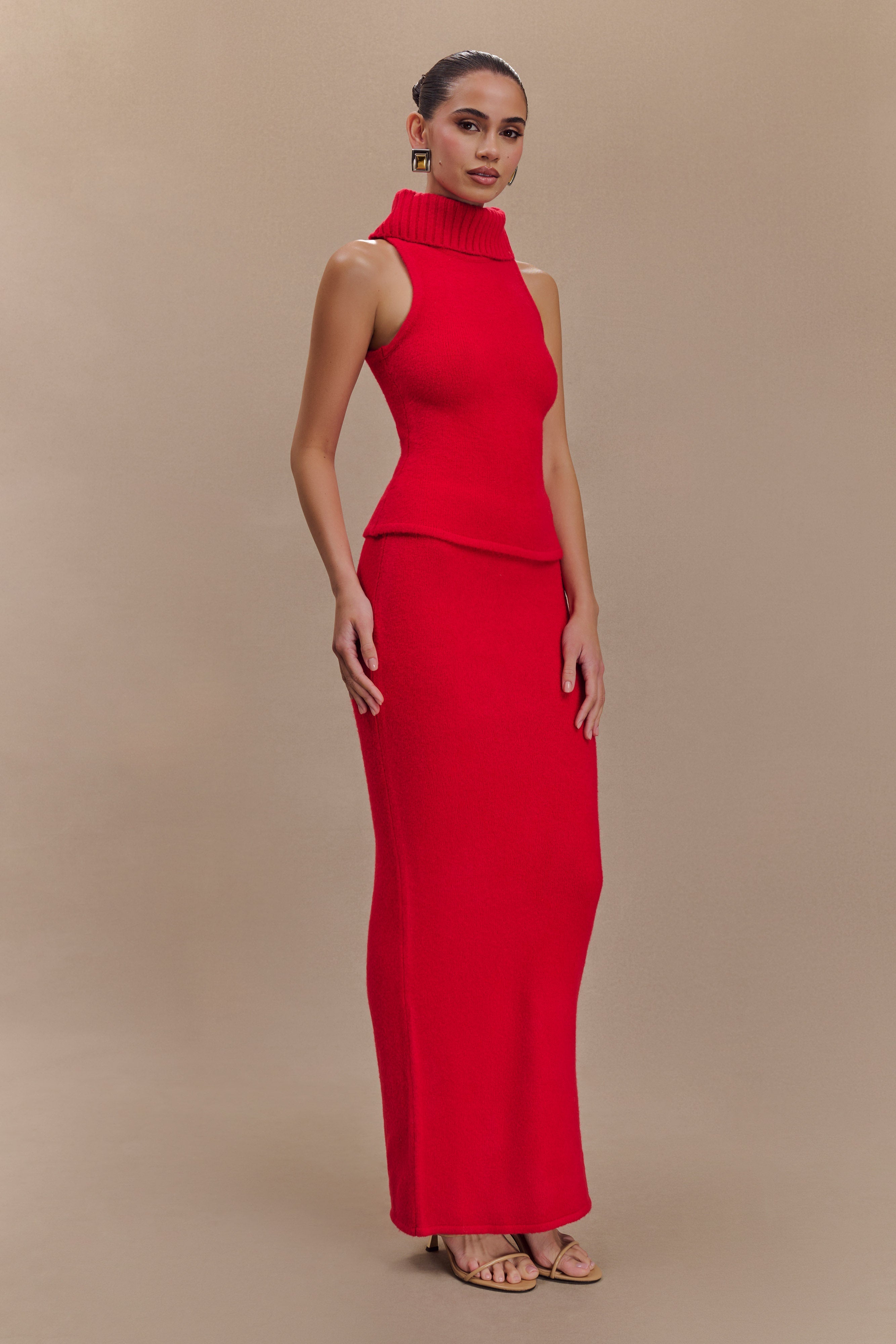 Elise Roll Neck Knit Top - Red、mySite、solidvoid